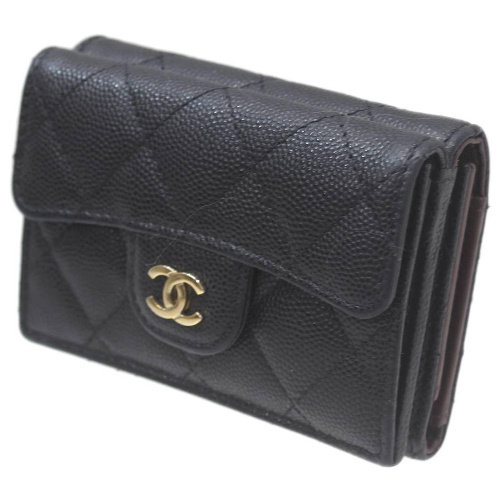 Chanel Tri-fold Compact Wallet in Black Grained Calfskin ref.2125874 ...