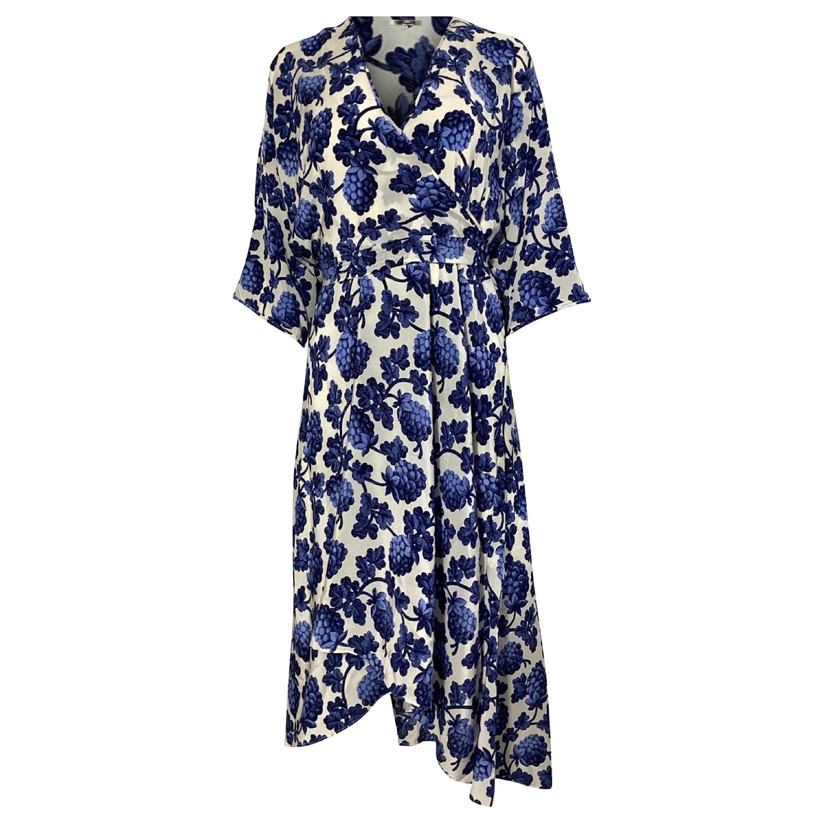 Diane von Furstenberg Eloise Asymmetric Printed Wrap Dress in Blue