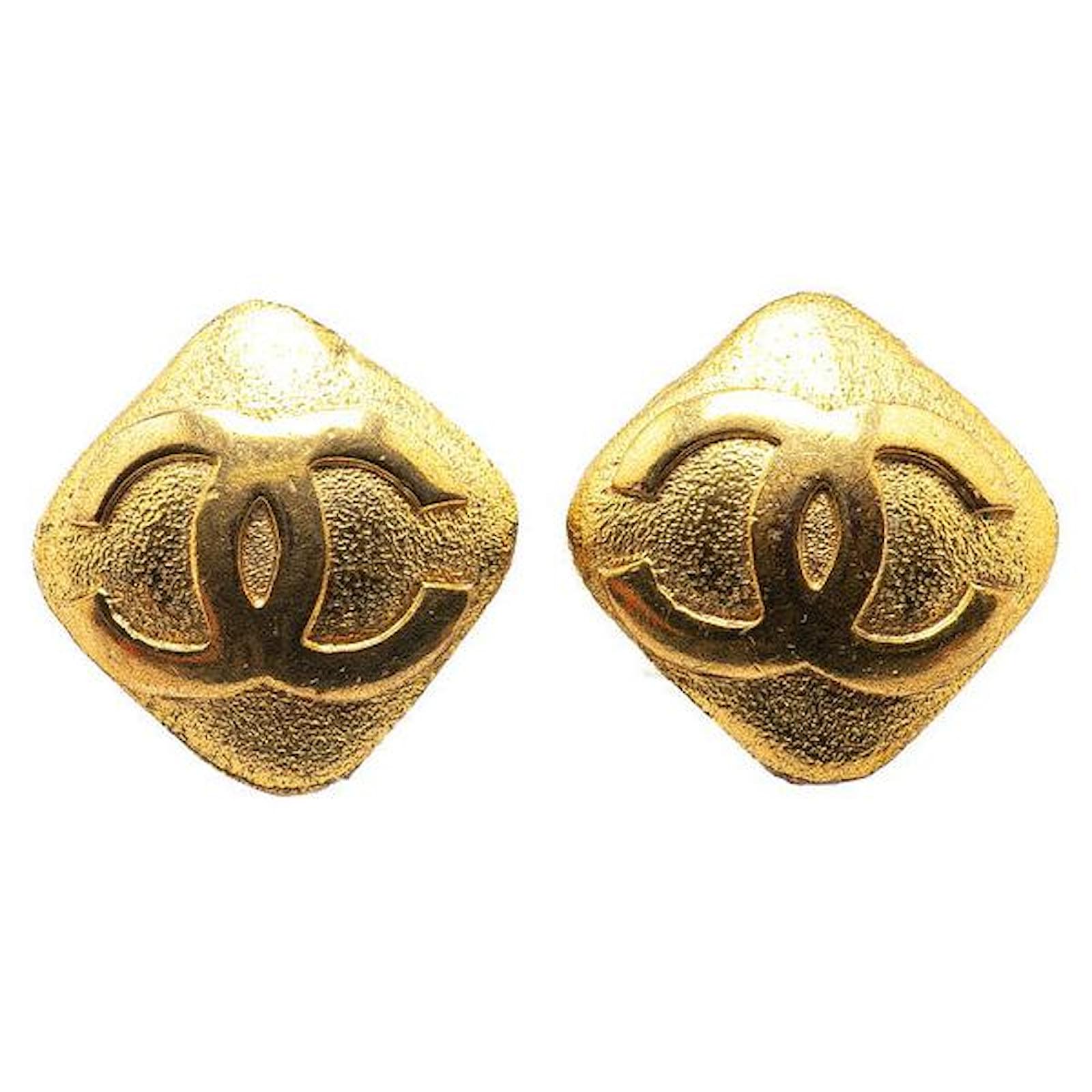 Chanel Vintage Coco Mark Earrings Gold Golden Metallic Metal