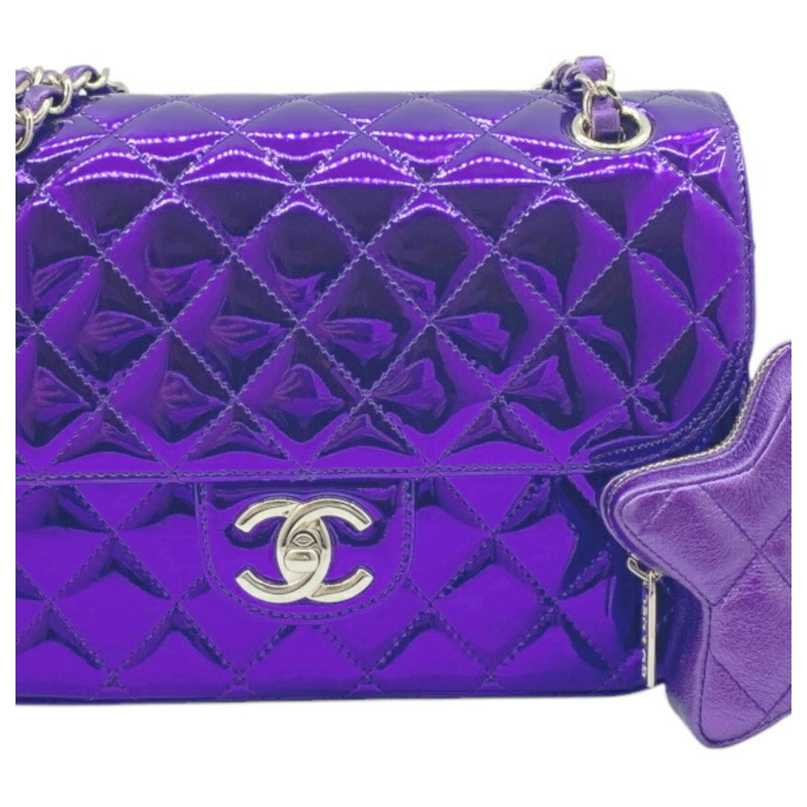 PURPLE LAMBSKIN MATELASSE COCO BALL CHAIN POUCH SHOULDER BAG