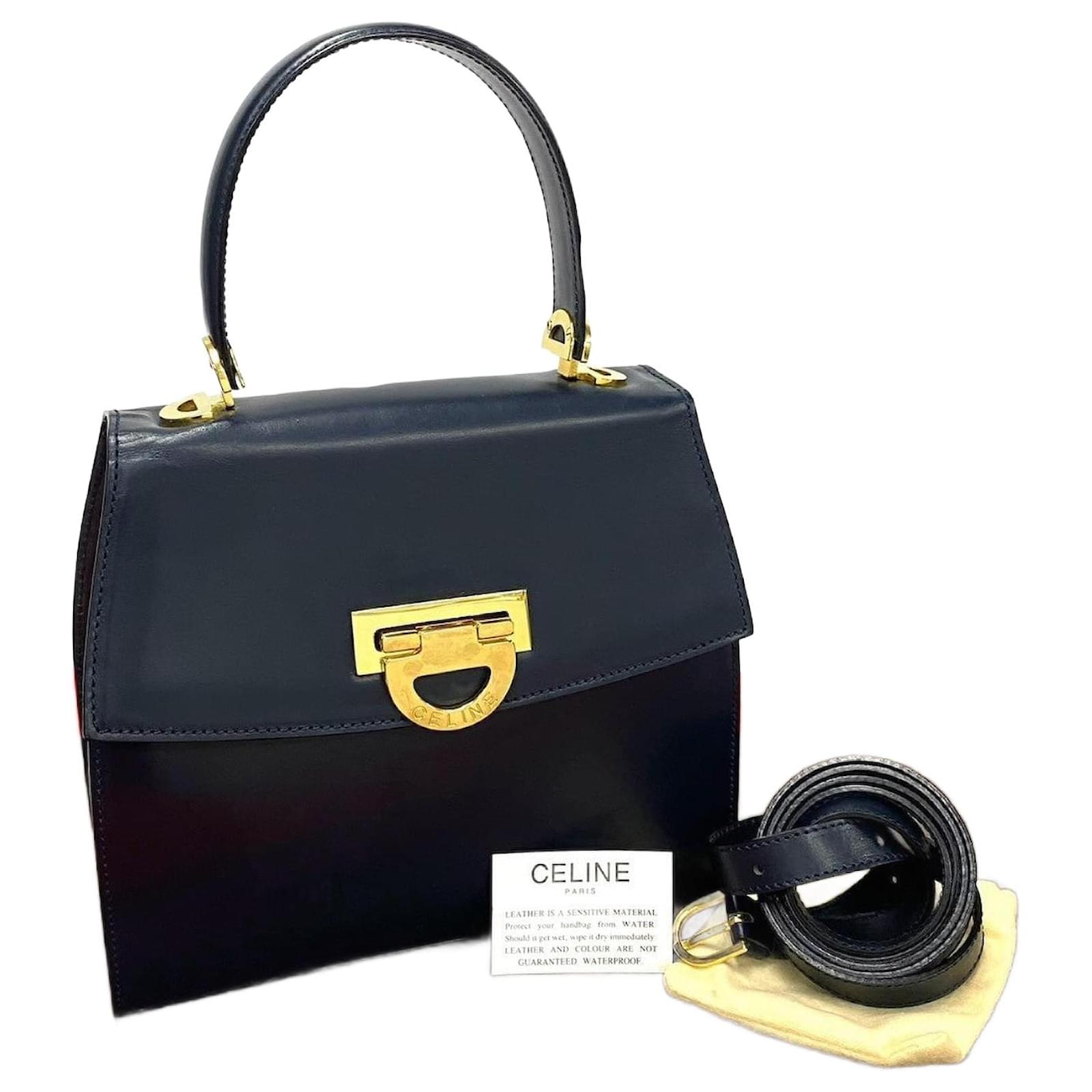 Céline Celine Vintage Leather 2way Handbag Shoulder Bag Blue Céline Celine Vintage Leather 2way Handbag Shoulder Bag Blue