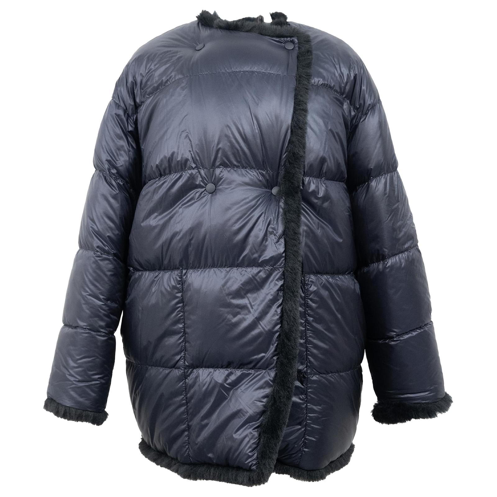 Moncler Hyke Lema Reversible Down Jacket In Navy Blue Nylon