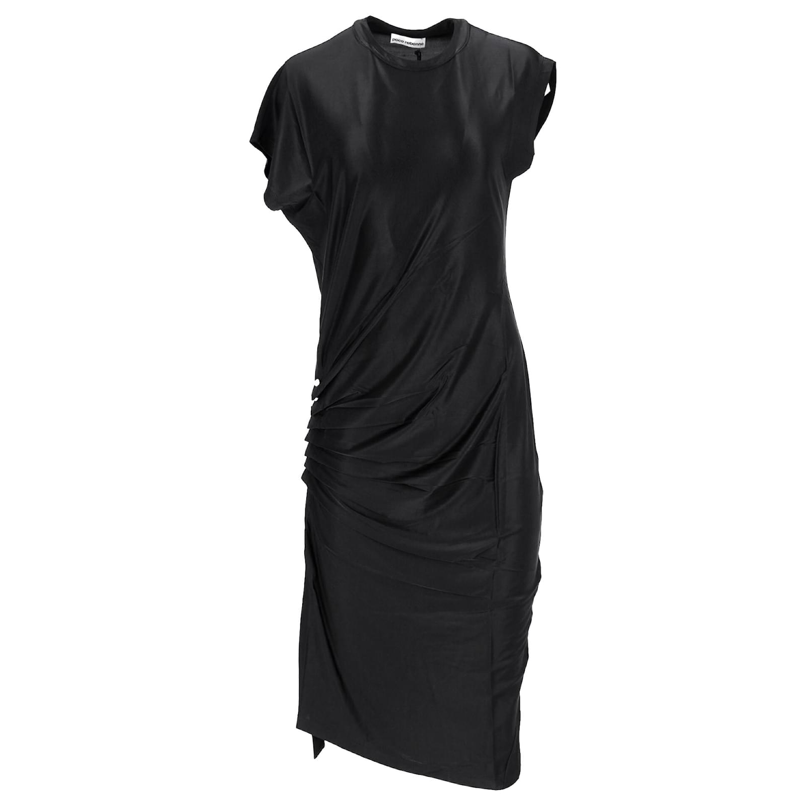Paco Rabanne Robe pression drapée noire en jersey Viscose Fibre de