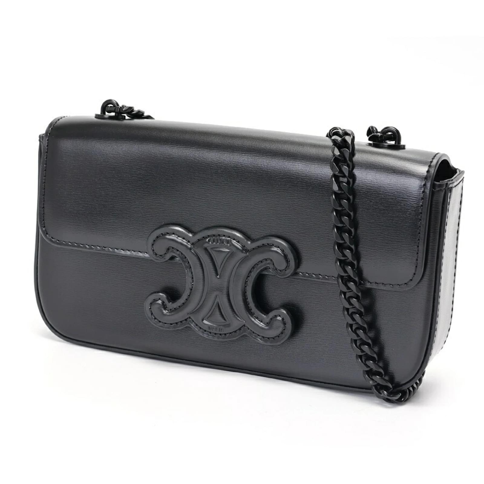Céline Celine Cuir Triomphe Chain Shoulder Bag Black Leather