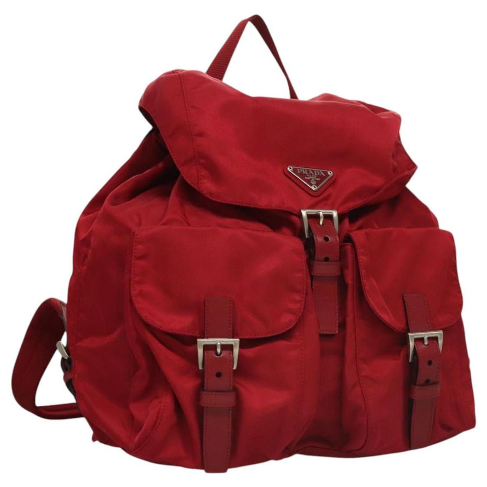 PRADA Backpack Nylon Red Gold Auth 158701V Prada Nylon Tessuto Logo Backpack Red ref.2466285 - Joli Closet main image 2