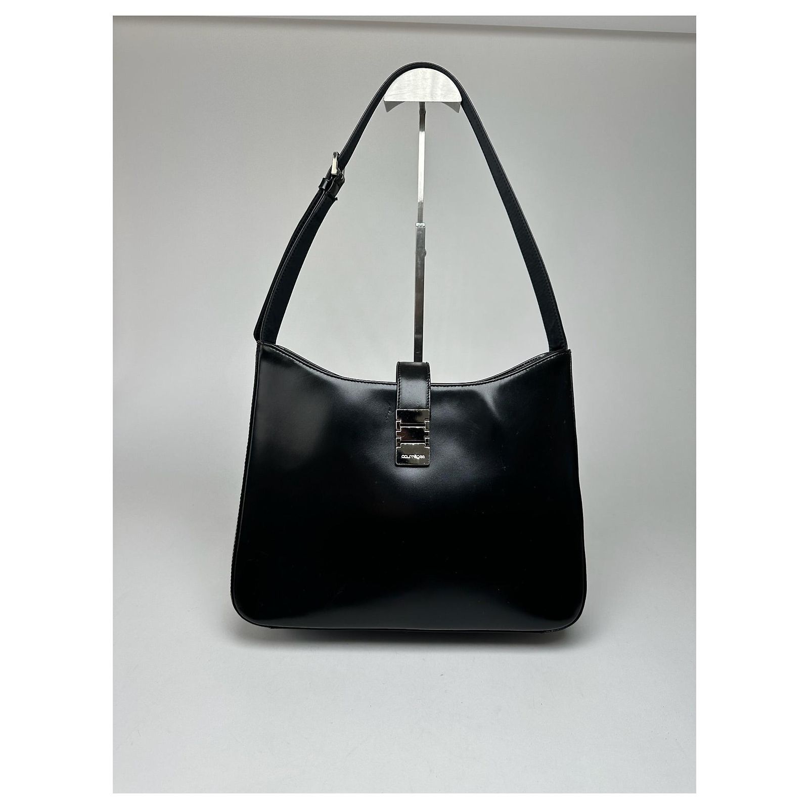 Sac à Main Vintage Courrèges Noir - Cuir, Bandoulière, Doublure Cuir