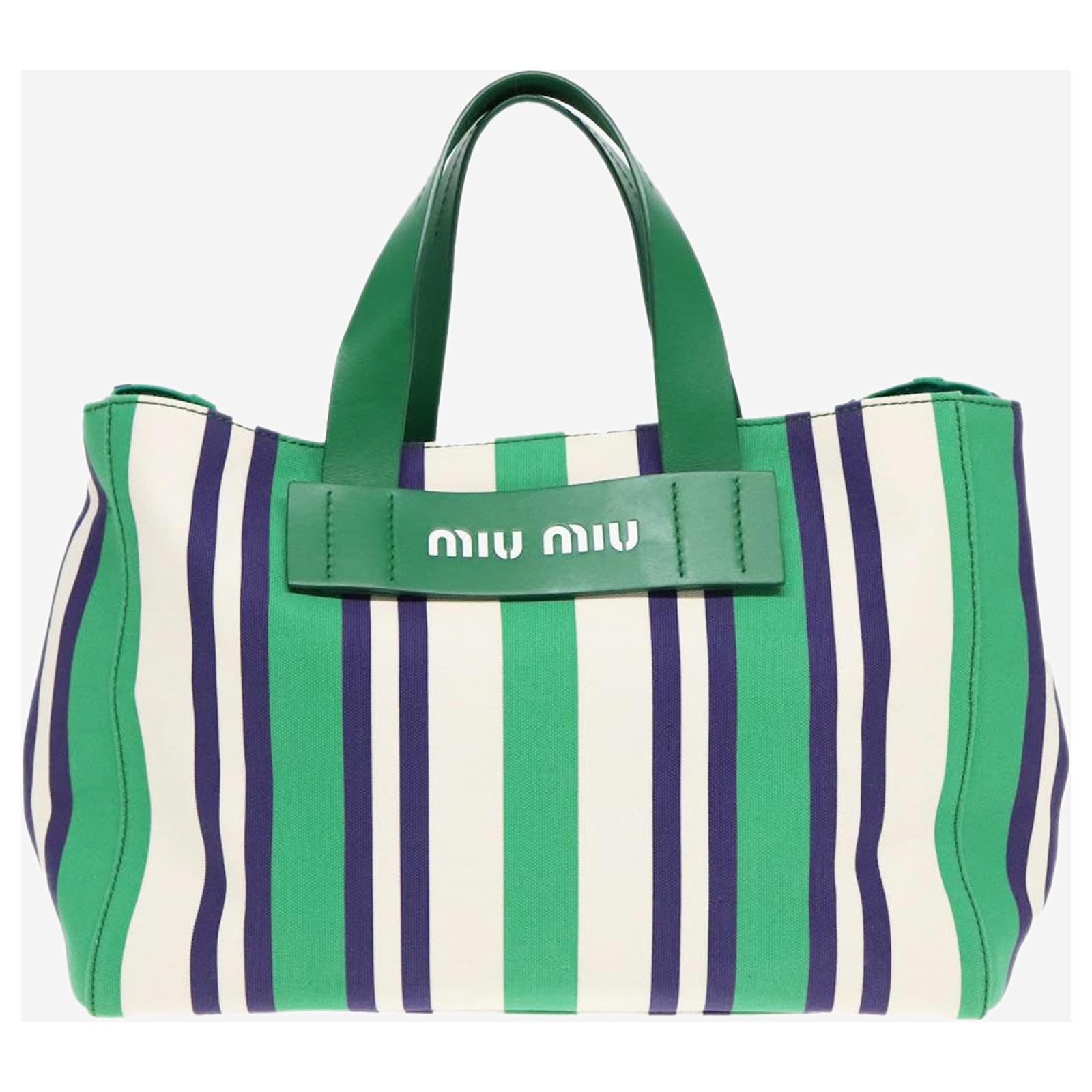 Miu Miu Green and blue striped canvas 2way tote bag Cloth ref