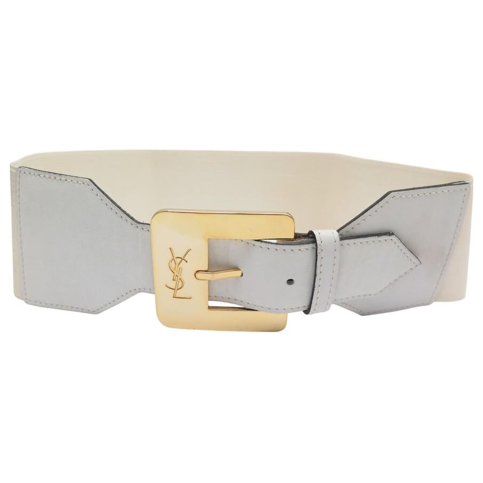 VINTAGE LARGE BELT YVES SAINT LAURENT LOGO BUCKLE YSL T82 White