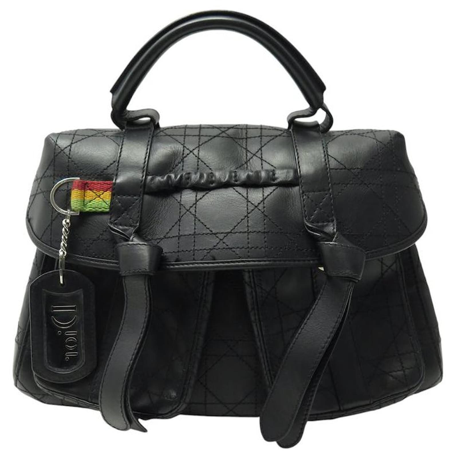 CHRISTIAN DIOR RASTA HAND BAG IN BLACK CANNAGE LEATHER JOHN