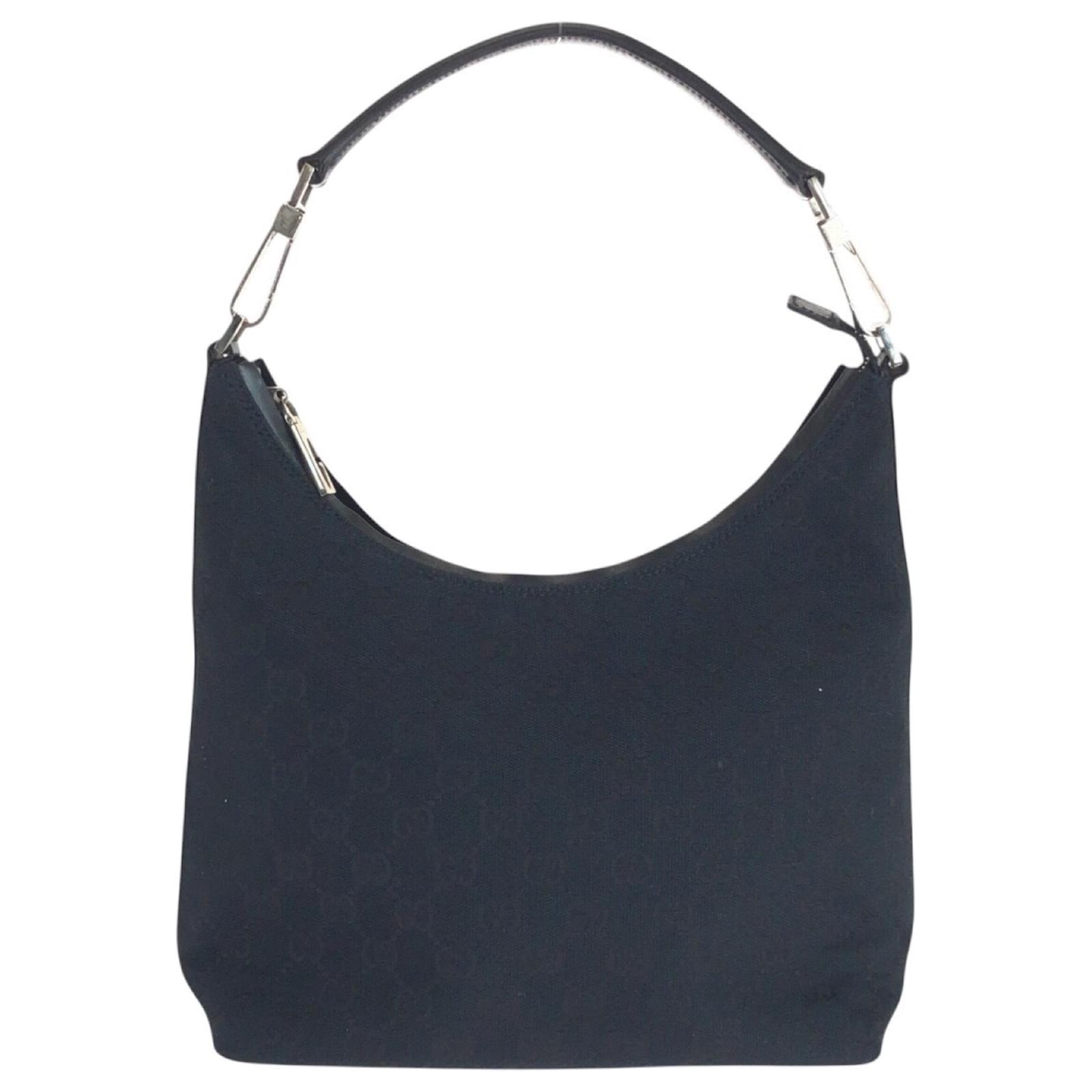 Gucci Black GG Canvas Leather Hobo Shoulder Bag Cloth ref