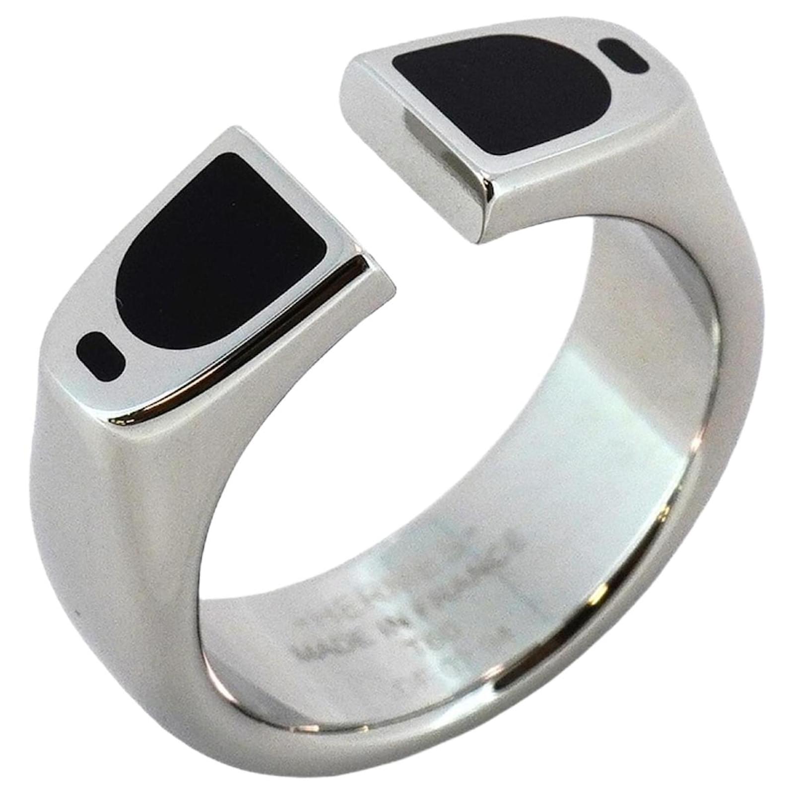 Hermès Hermes Etrier Metal Band Ring Black Silvery ref