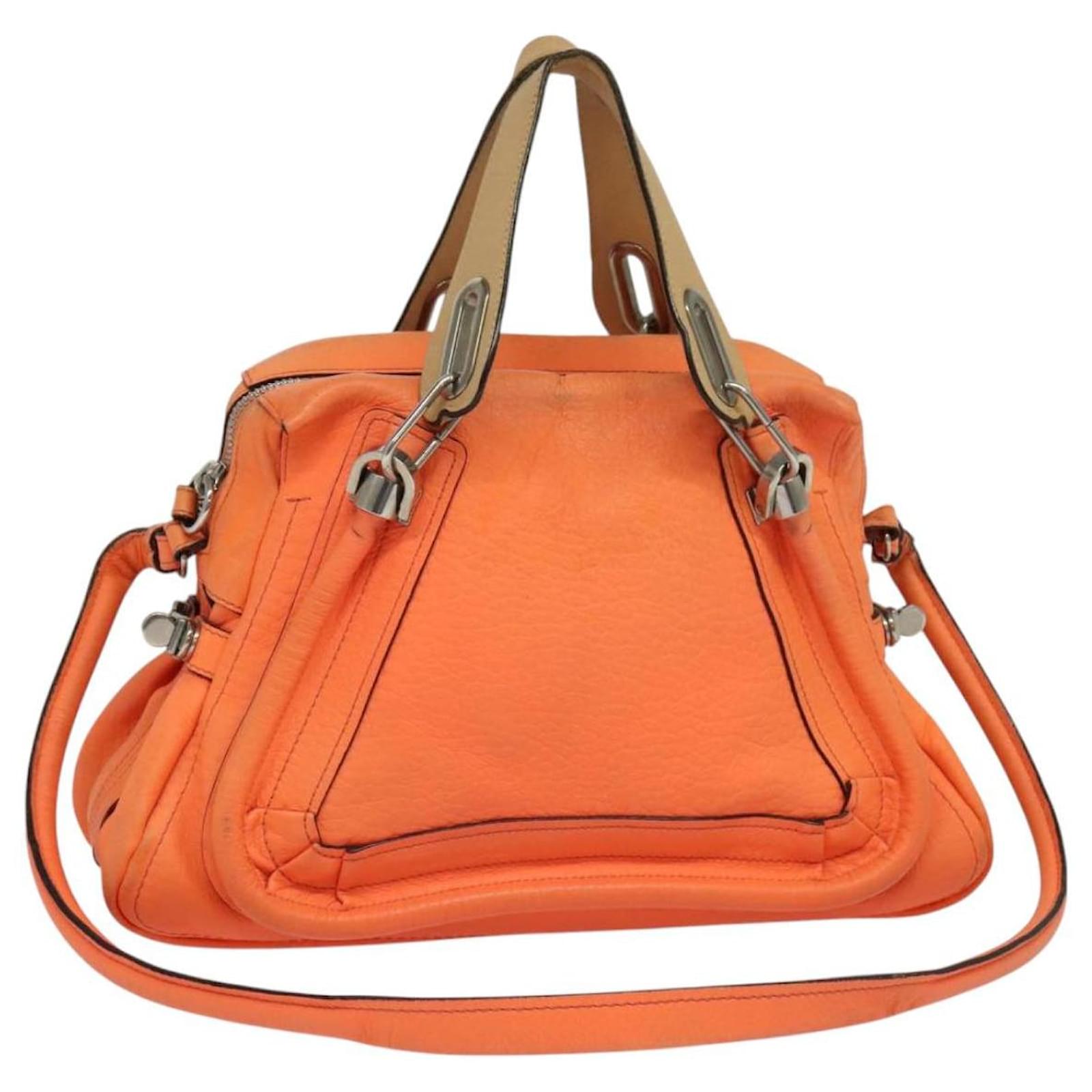 Chloé Chloe Paraty Hand Bag Leather 2way Orange Silver Auth BD1784