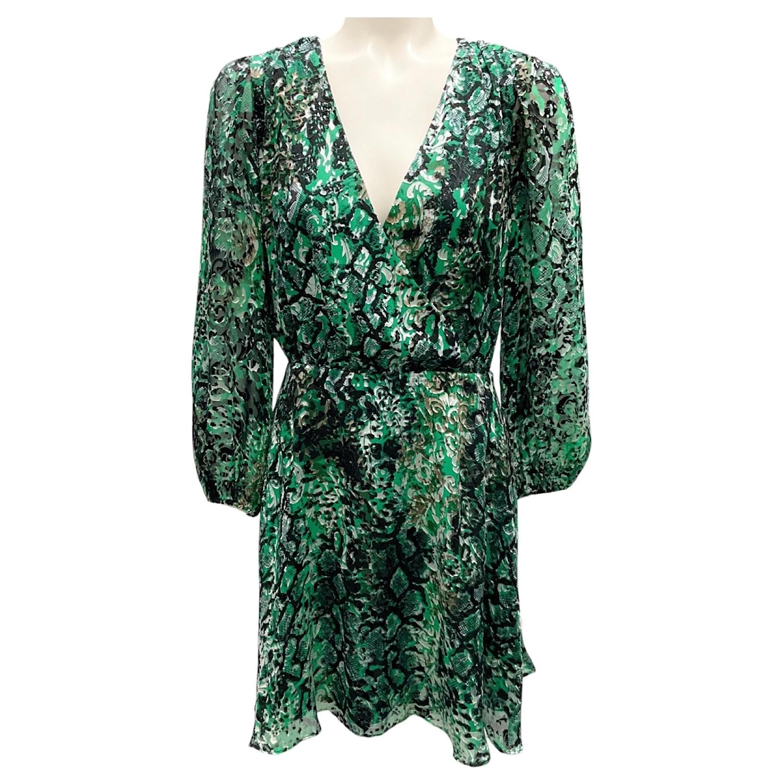 Alice + Olivia Black / Emerald Rita Long Sleeve Snake Print Minidress Green  Viscose ref.JC2160228 (Sold) - Joli Closet