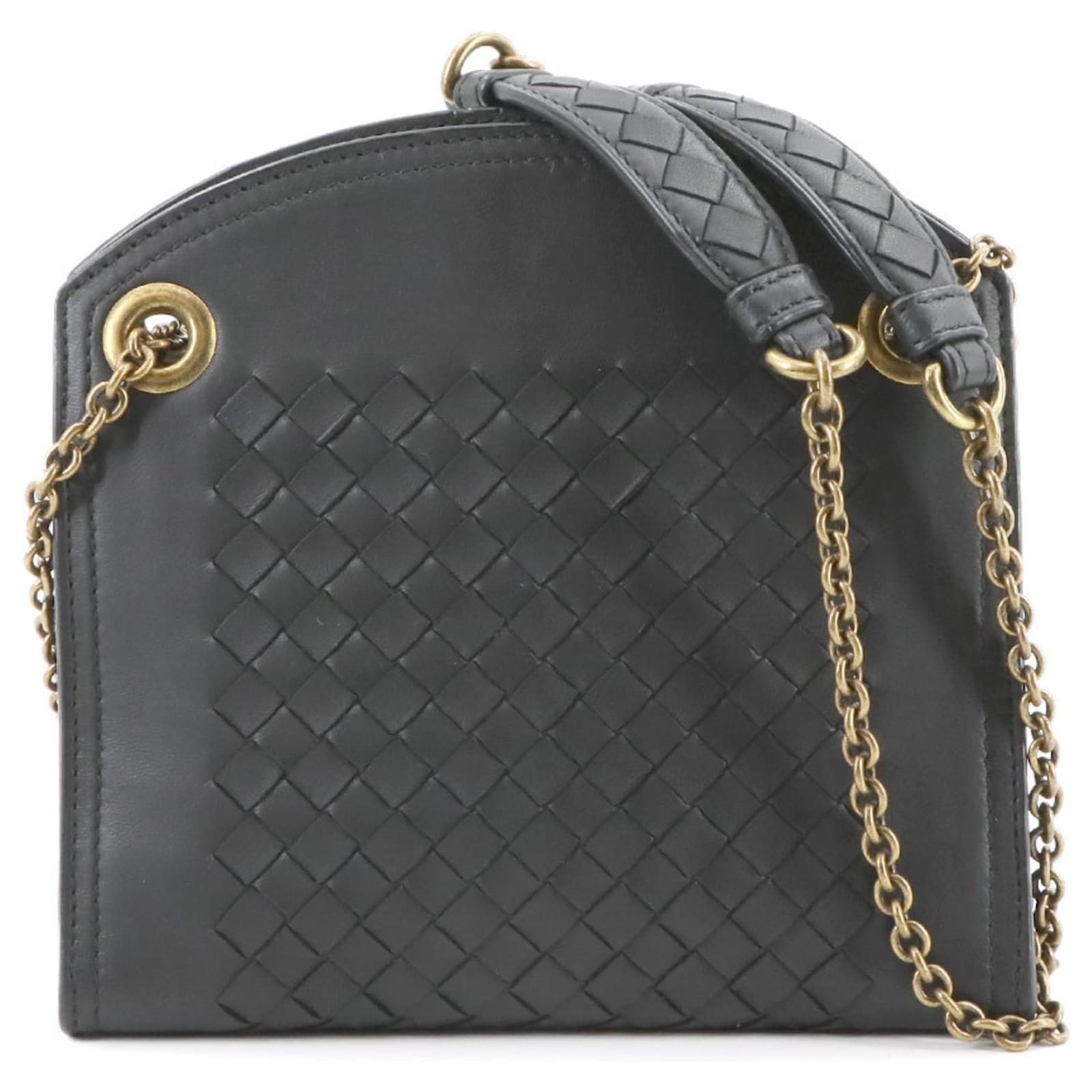 Bottega Veneta Intrecciato Chain Shoulder Bag Black
