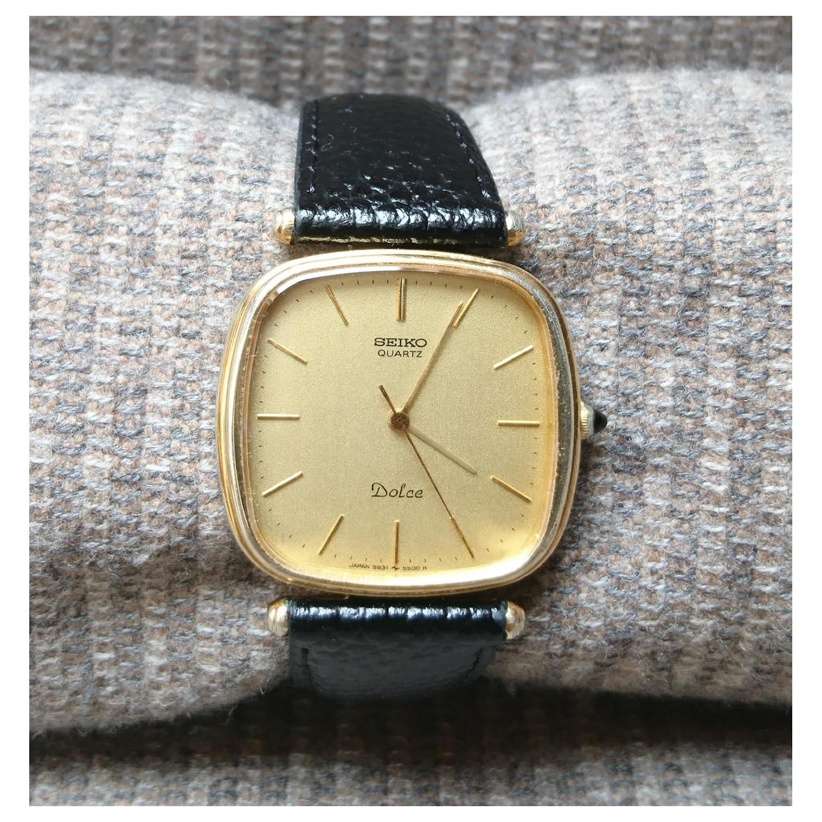 Vintage gold-plated quartz watch Seiko Dolce ref. 5931-5400 Black