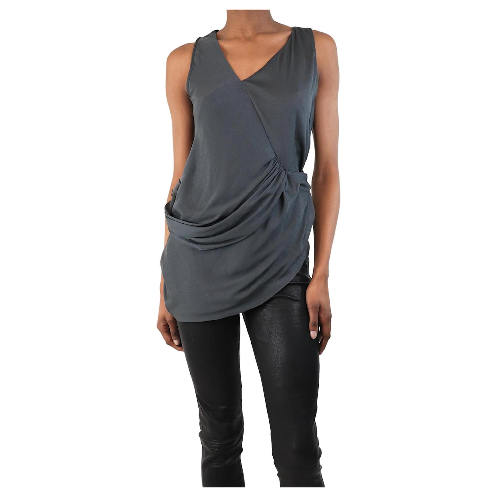Helmut Lang Charcoal asymmetrical draped top - size XS Grey Polyester ref.JC2175592 (Sold) - Joli Closet Helmut Lang Charcoal asymmetrical draped top - size XS Grey Polyester ref.JC2175592 (Sold) - Joli Closet