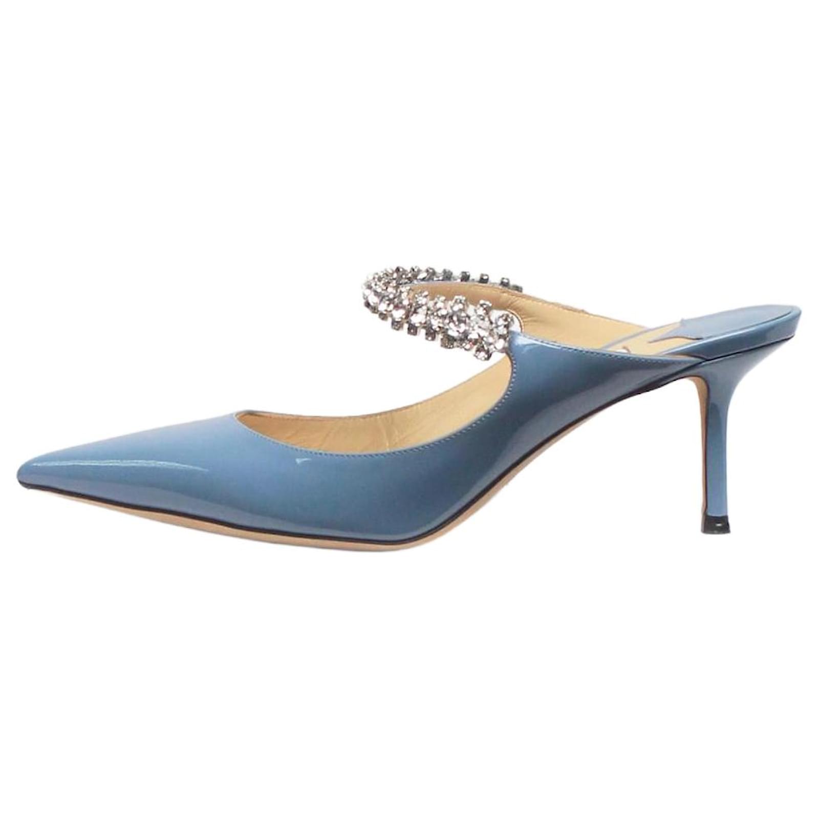 Jimmy Choo Tacones de charol azul adornados talla UK Cuero
