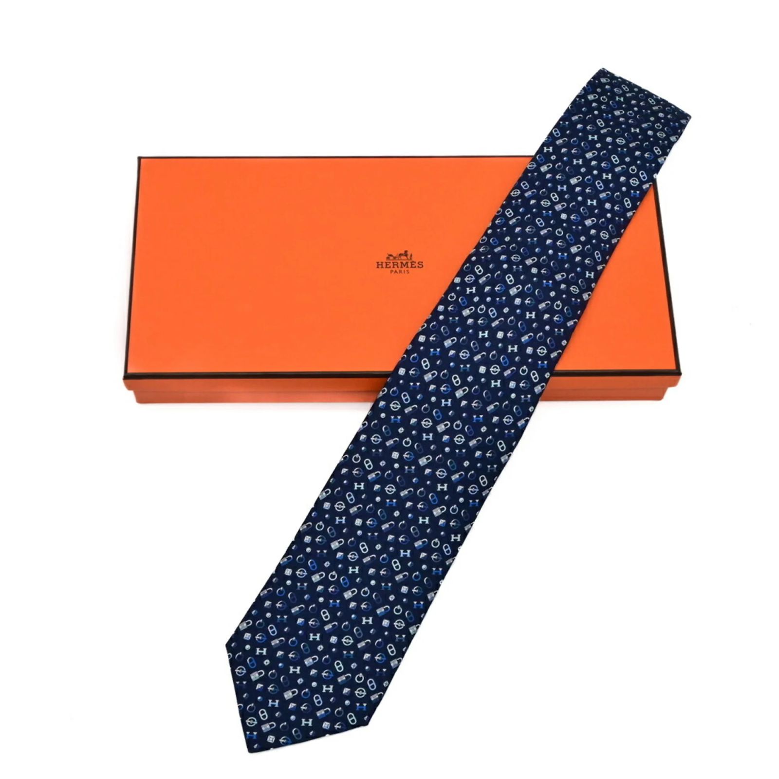 Cravate Hermès En Soie Motif Ancres - Bleu, Occasion, Soie Luxe