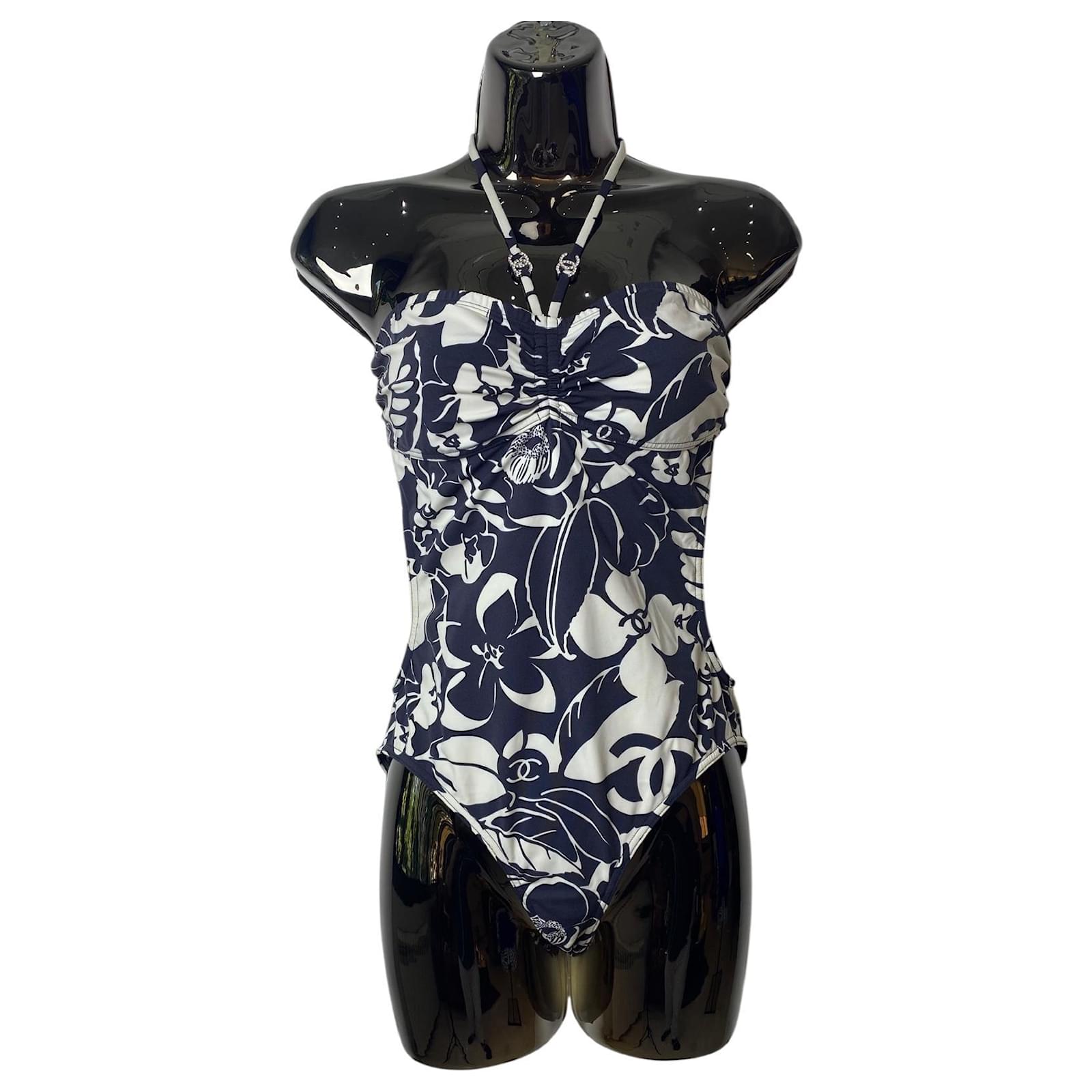 Chanel 2021 Coco Beach Black White One-Piece Swimsuit