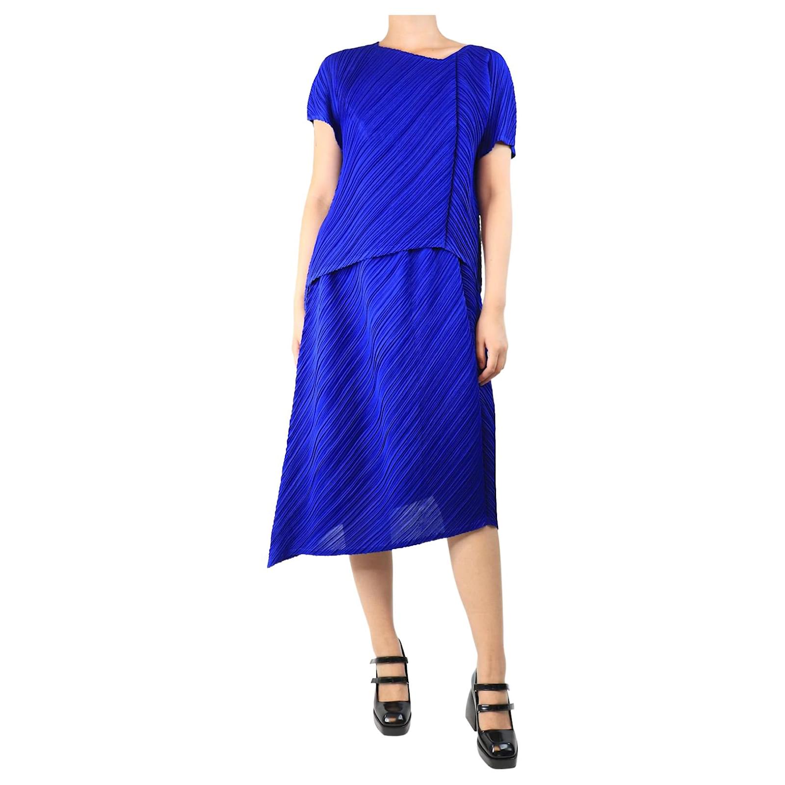 Pleats Please Ensemble top plissé bleu royal et jupe midi taille