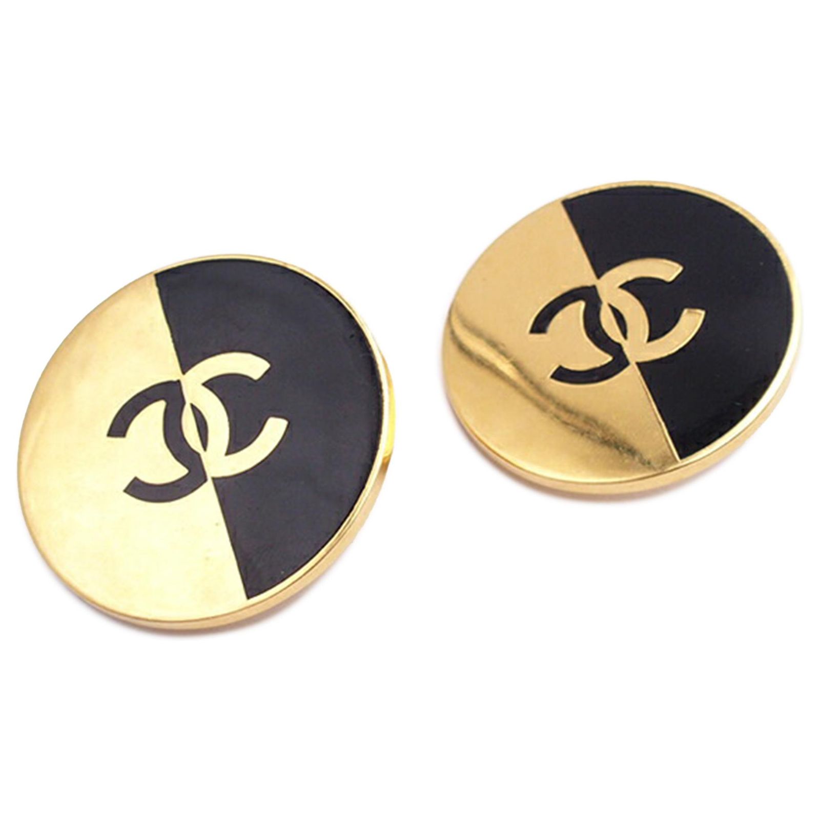 Cc Button Chanel Gold Gold Plated CC Button Clip On Earrings Golden Metal Gold ...