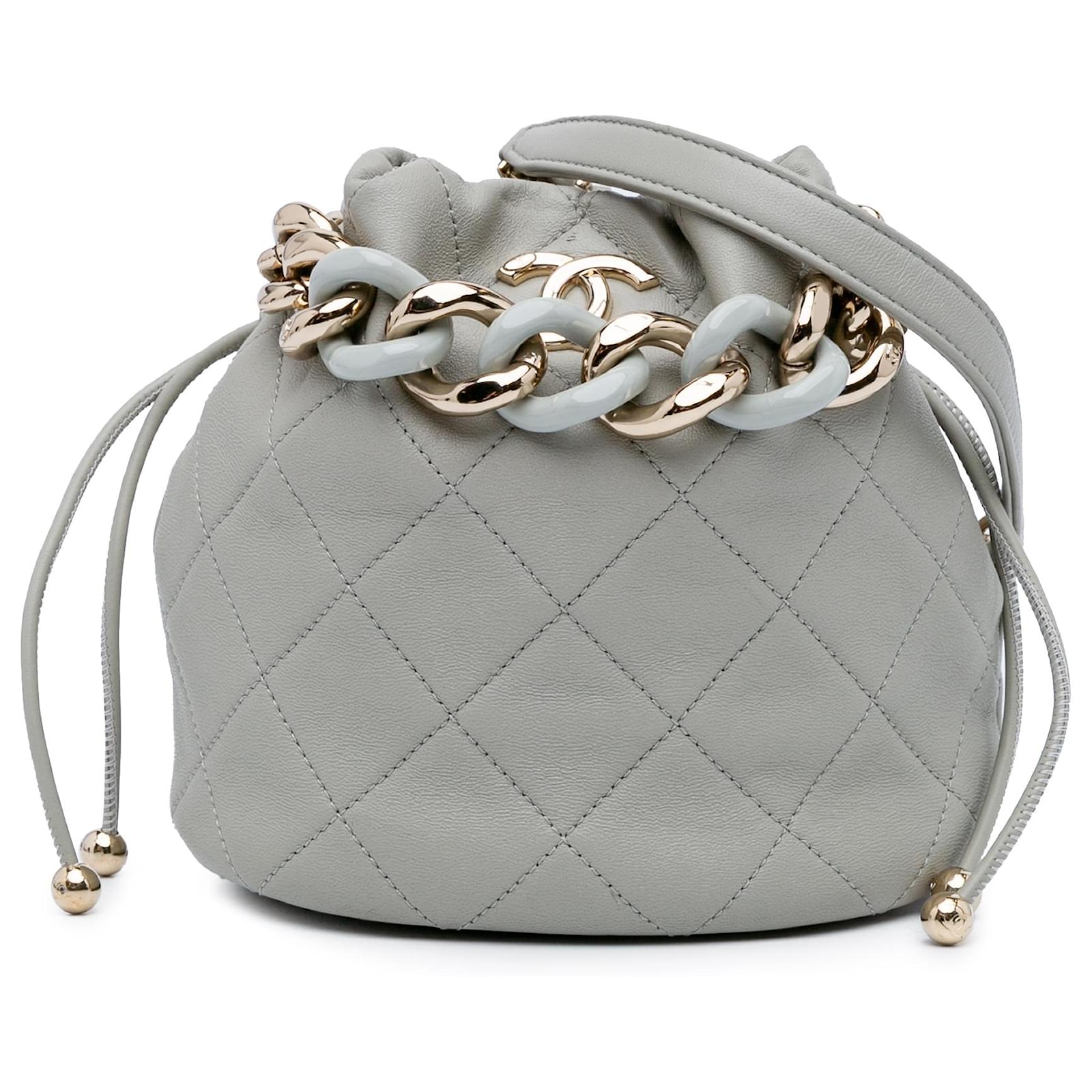 Chanel Gray CC gestepptes Kalbsleder Resin Bicolor Ketten-Eimer