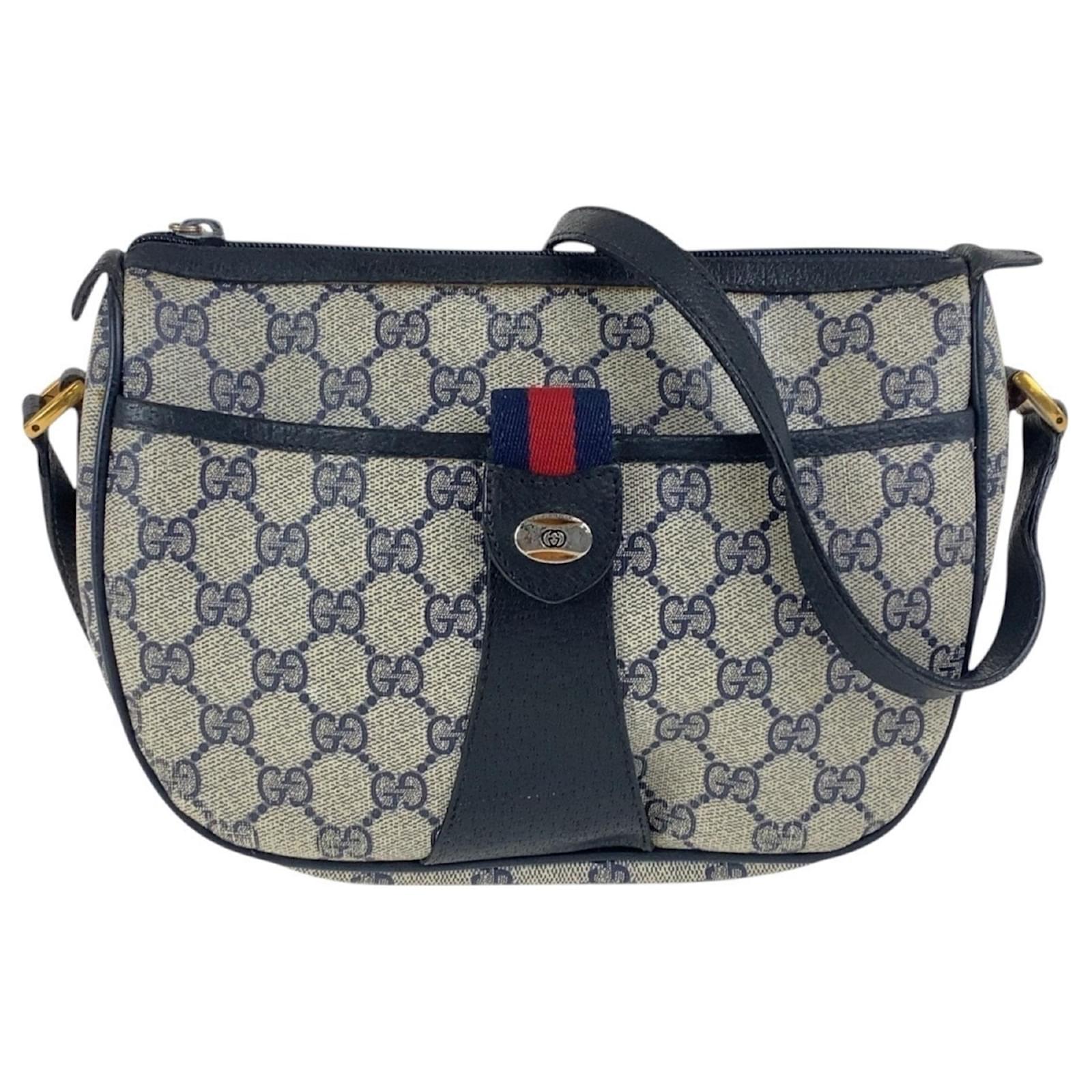 Gucci Vintage Navy Shoulder Bag Navy blue Leather Cloth ref
