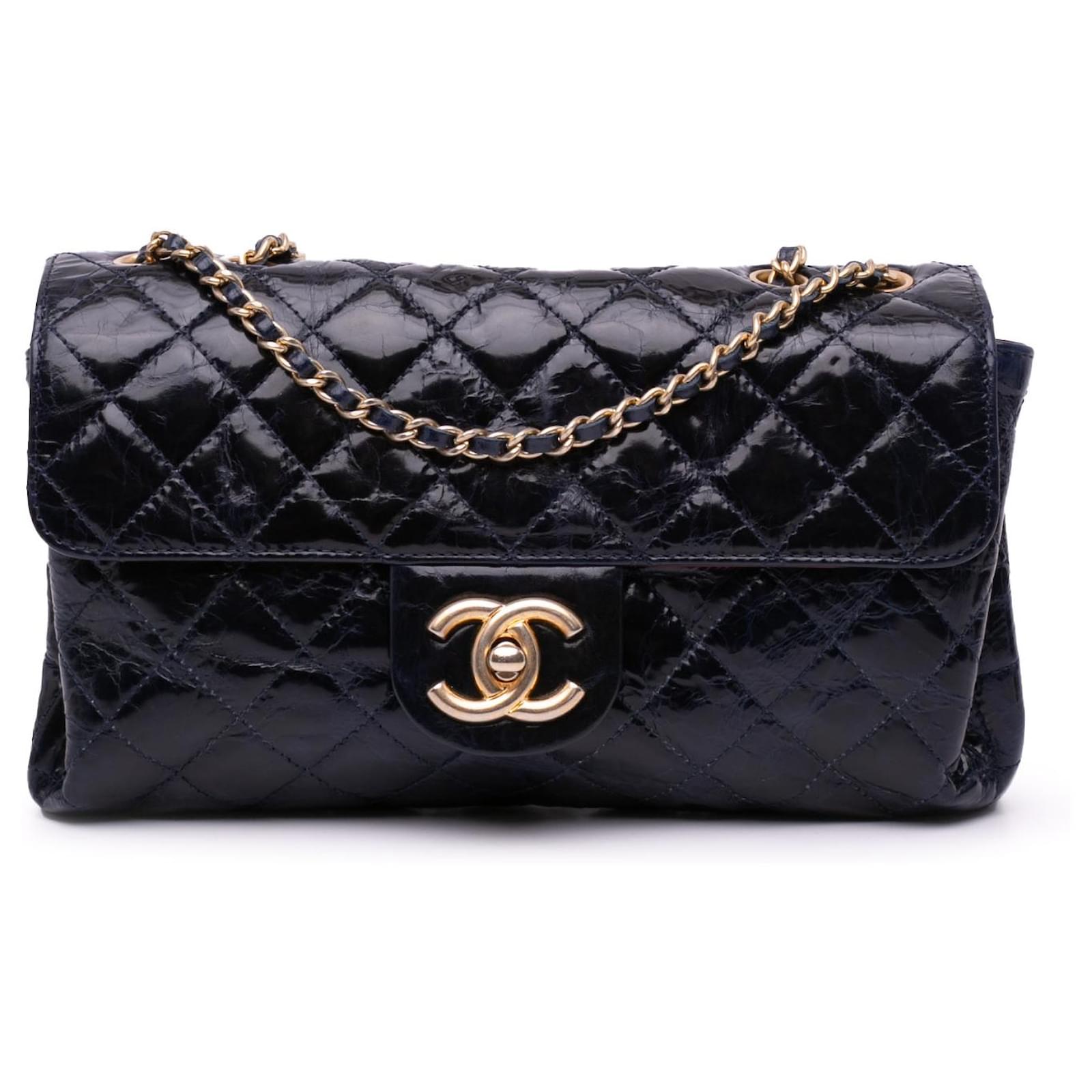 みゆ様 CHANEL おまとめページ Chanel Blue CC Crackled Glazed Calfskin Accordion Flap Navy blue