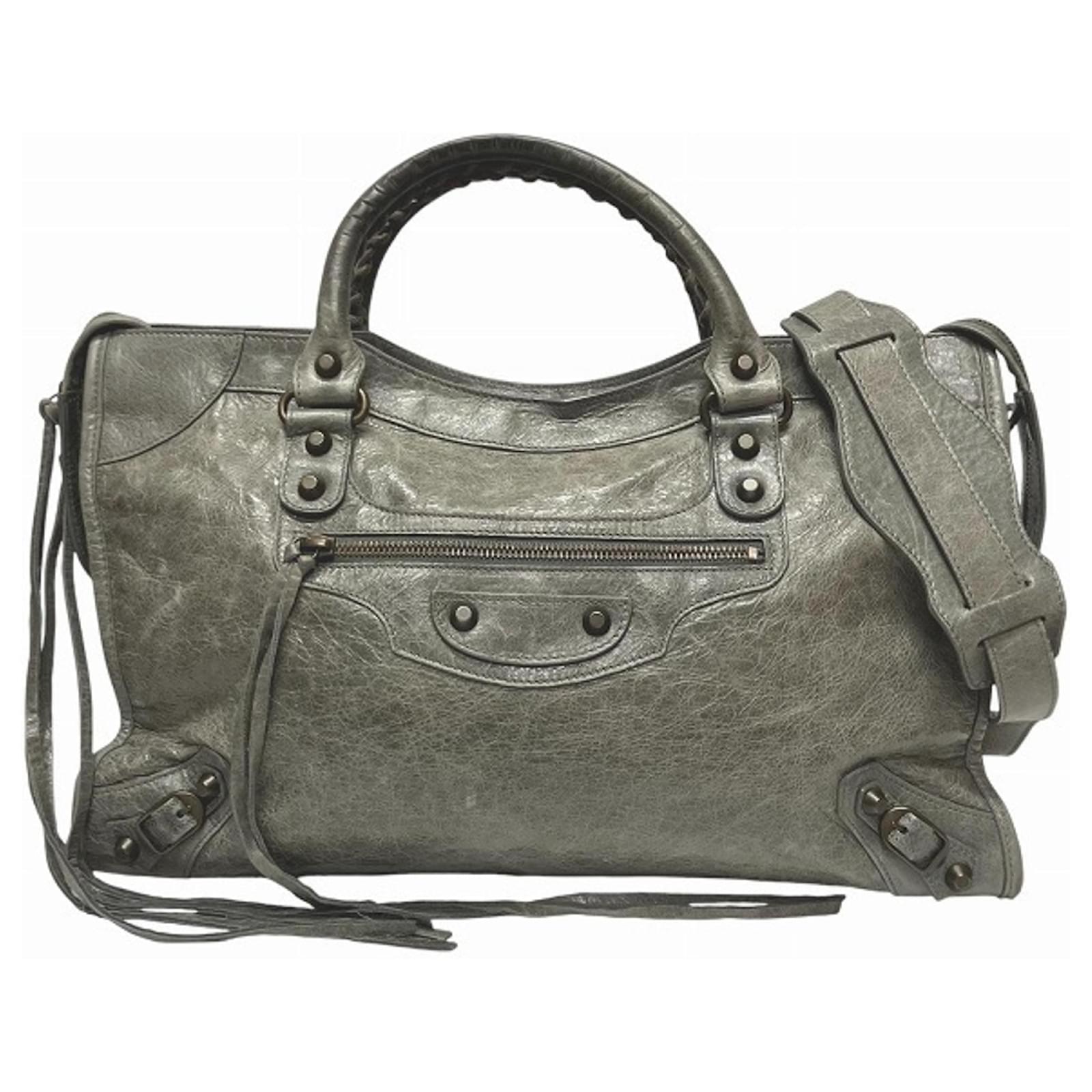 美品　BALENCIAGA The City 115748 2way Bag Balenciaga The City 115748 2way Grey Bag Brown Leather ref