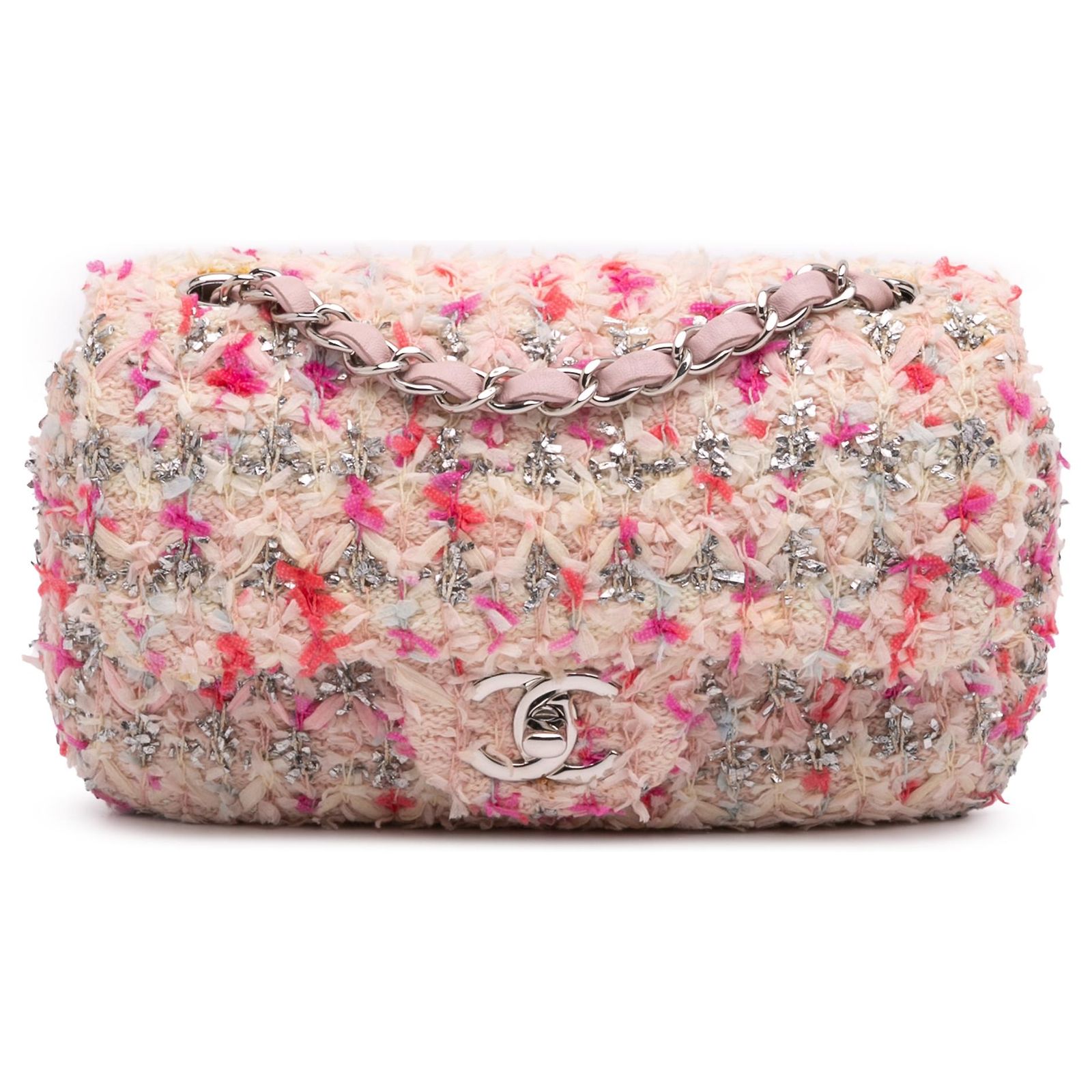 Chanel Pink Mini Rectangular Classic Tweed Single Flap Cloth ref ...