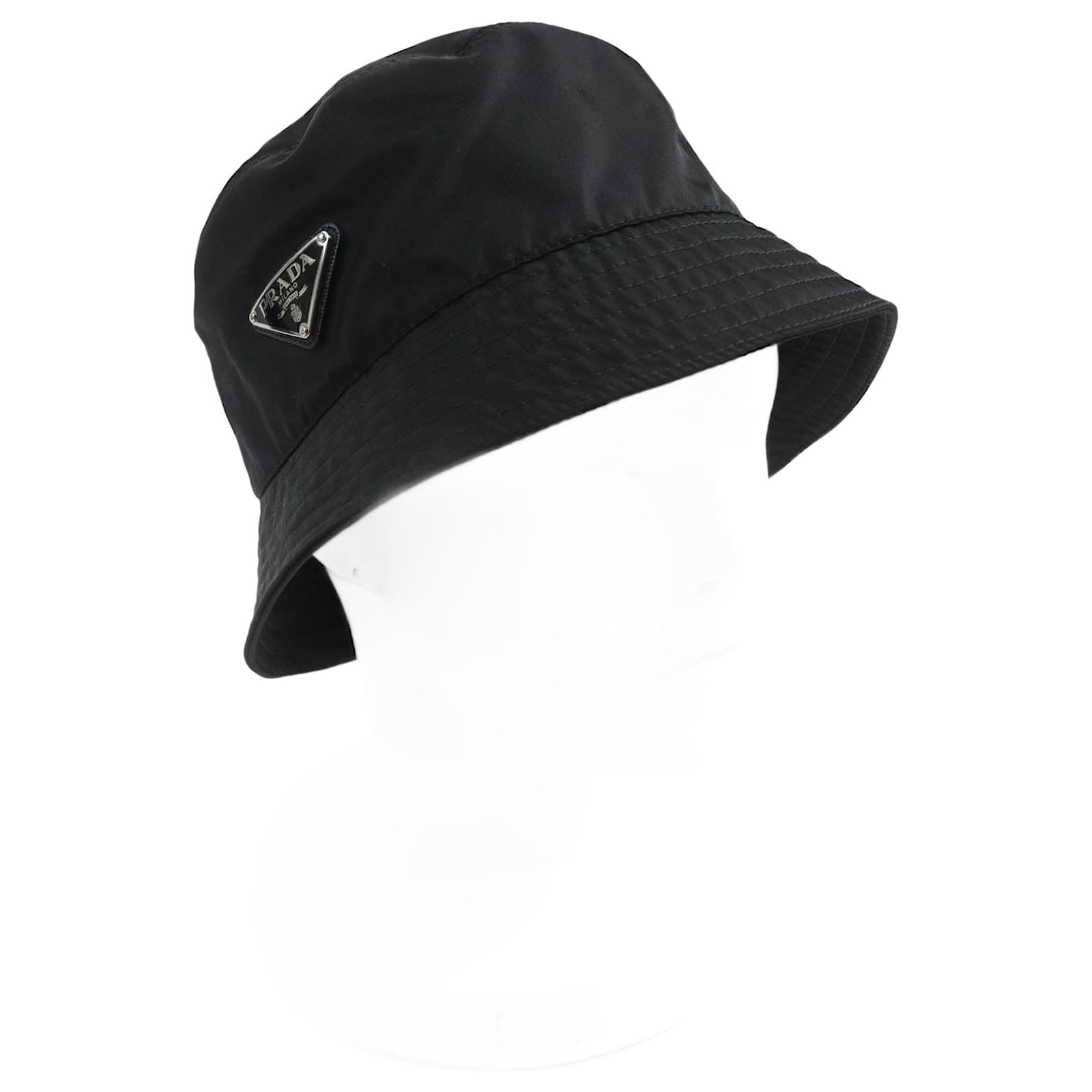 Prada Re-Nylon Triangle Logo Bucket Hat Black Cotton ref