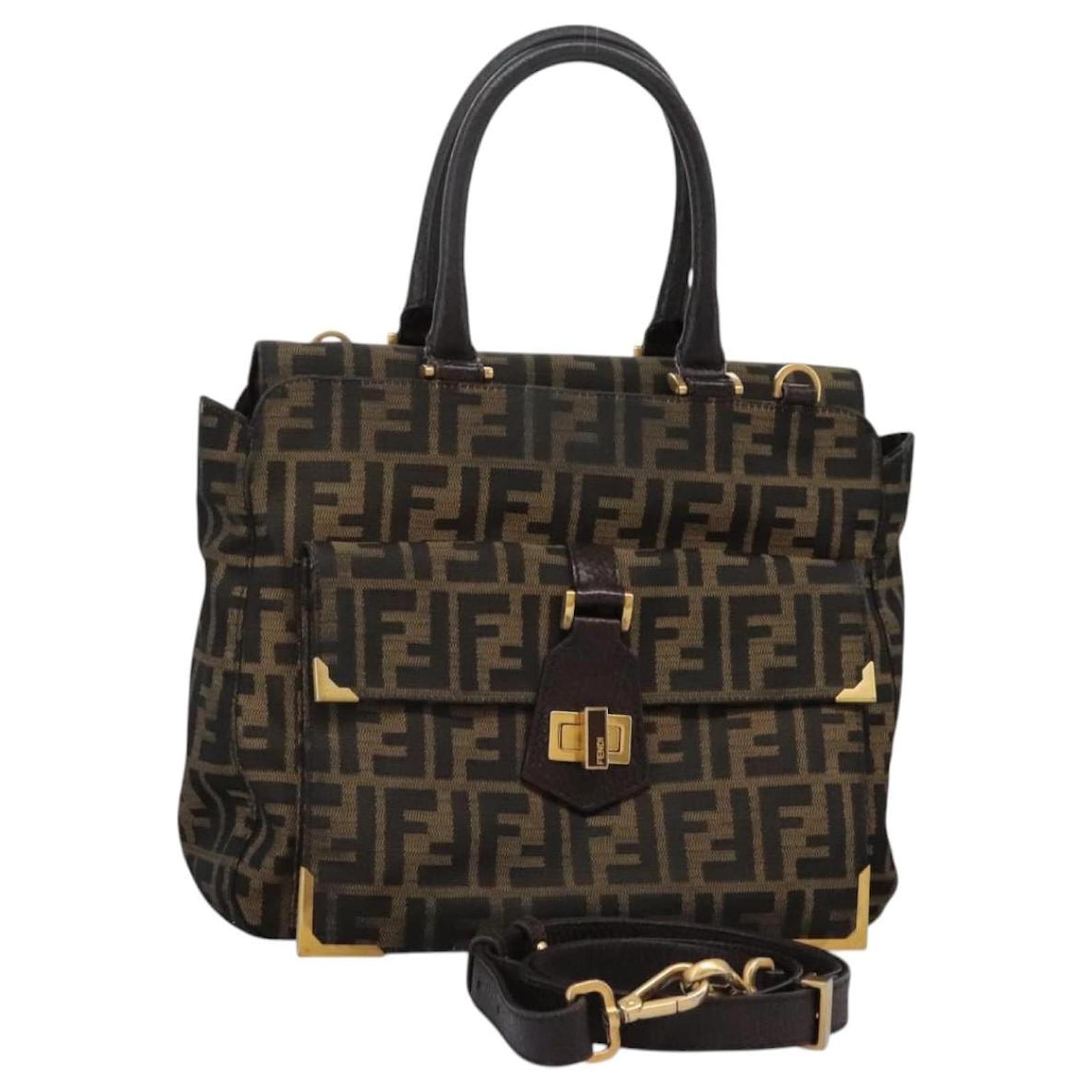 FENDI Zucca Canvas Hand Bag 2way Black Brown Auth 120380 ref