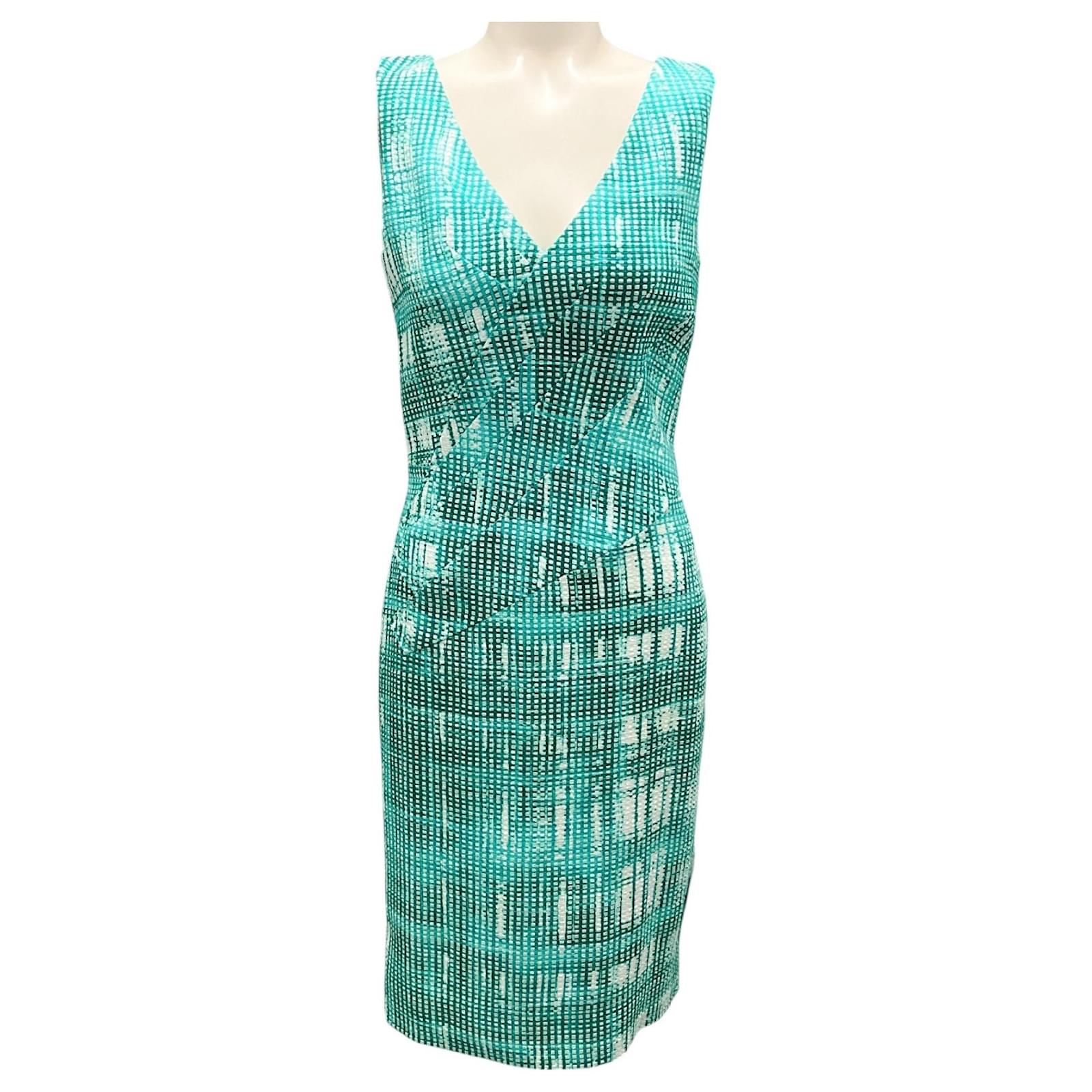 Oscar de la Renta Green / White Spring 2013 Textured Woven Sleeveless Shift  Dress Cotton ref.JC2196003 (Sold) - Joli Closet