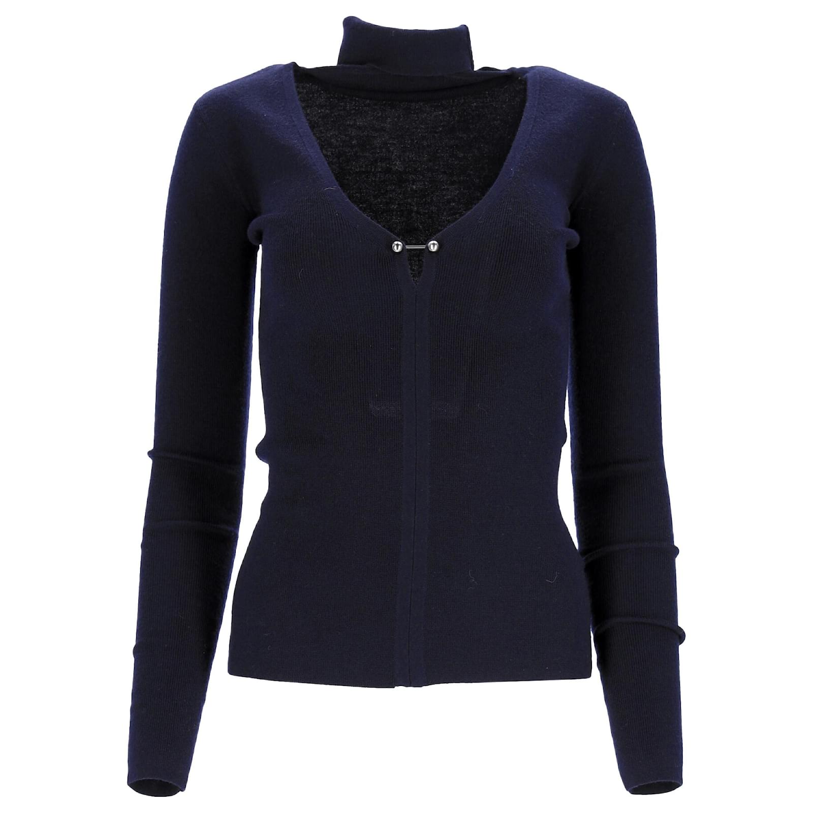 Autre Marque Dion Lee Cutout Turtleneck Sweater in Navy Blue Wool