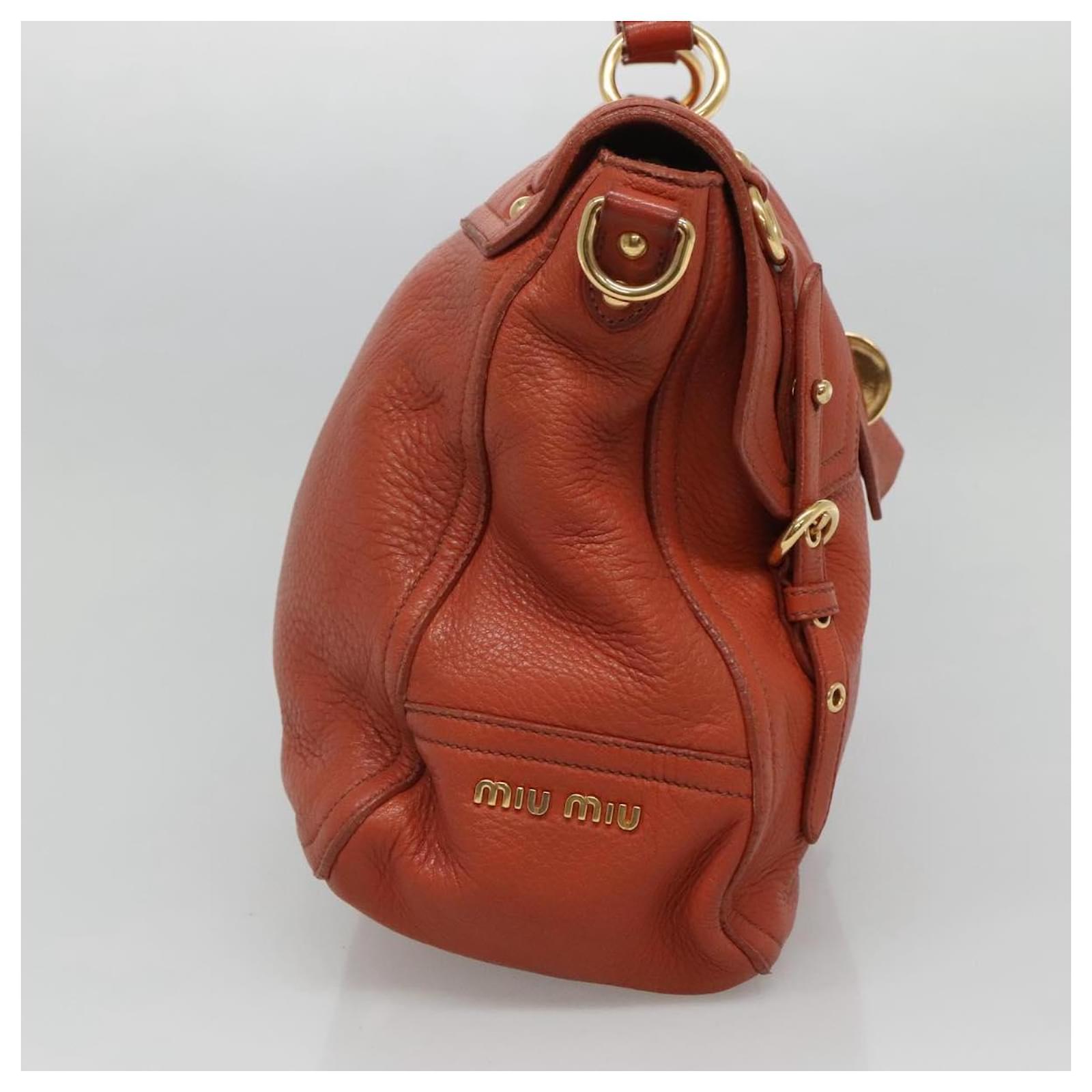 Miu Miu Hand Bag Leather 2way Brown Gold Auth sw498 Golden