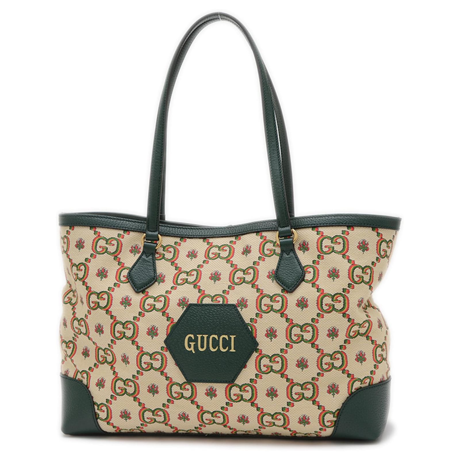 バッグ GUCCI GG PATTERN CANVAS TOTE HAND BAG Gucci Tote Bag: GG Canvas with Red & Blue Stripes