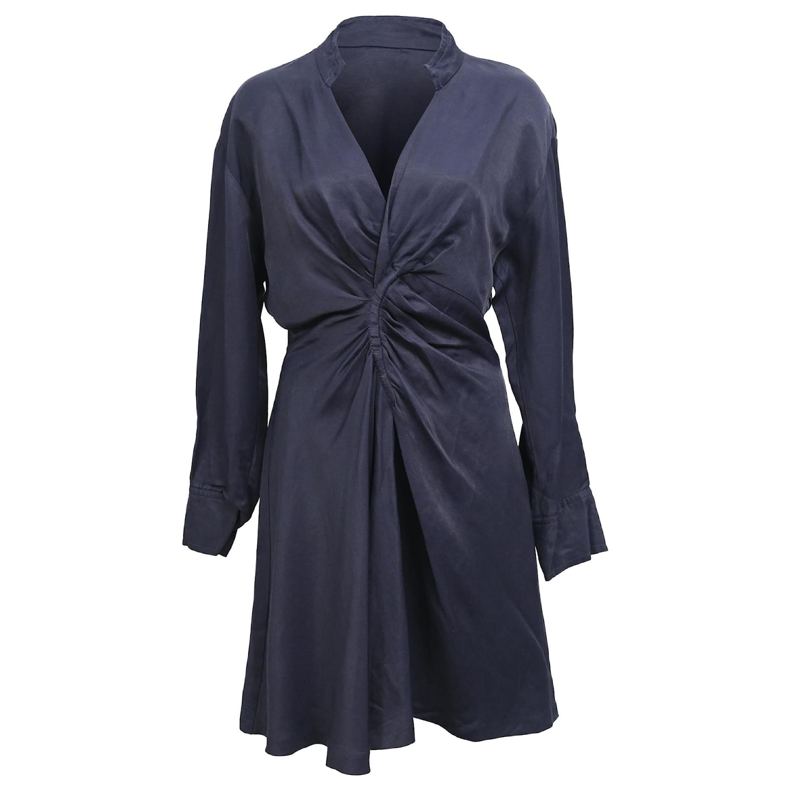 Robe chemise mini froncée Sandro Paris en viscose bleue Fibre de