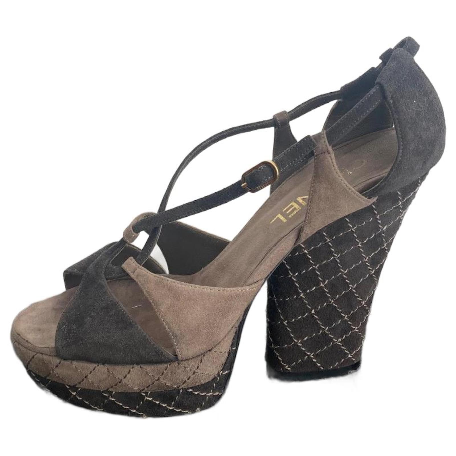 Sandali Chanel Marrone Cachi Panno Joli Closet