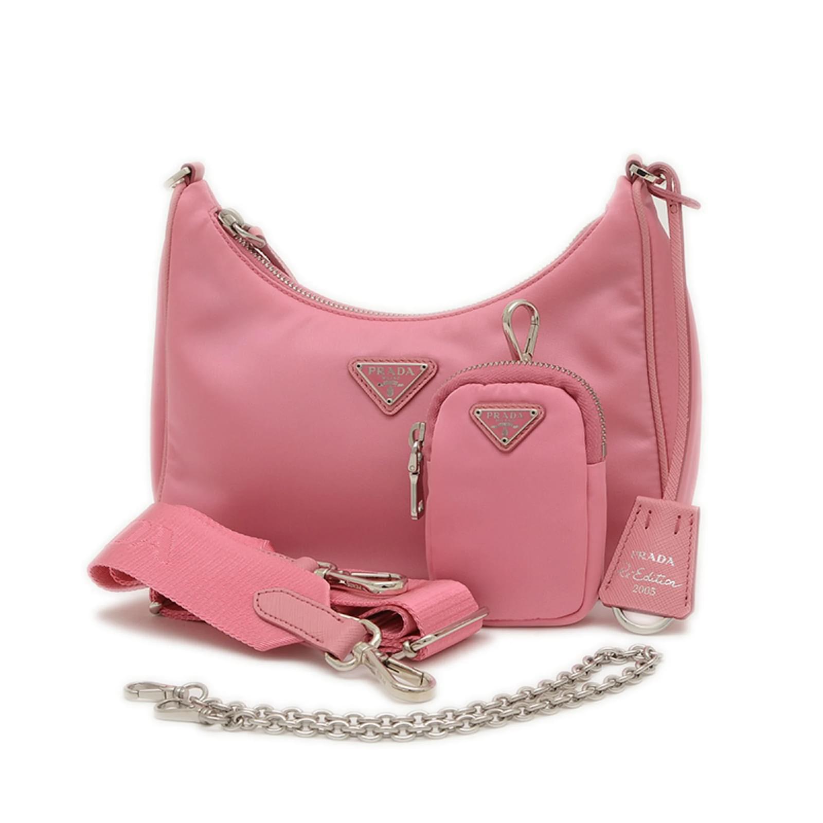 Saffiano Prada Re-Edition 2WAY Shoulder Bag Pink Leather