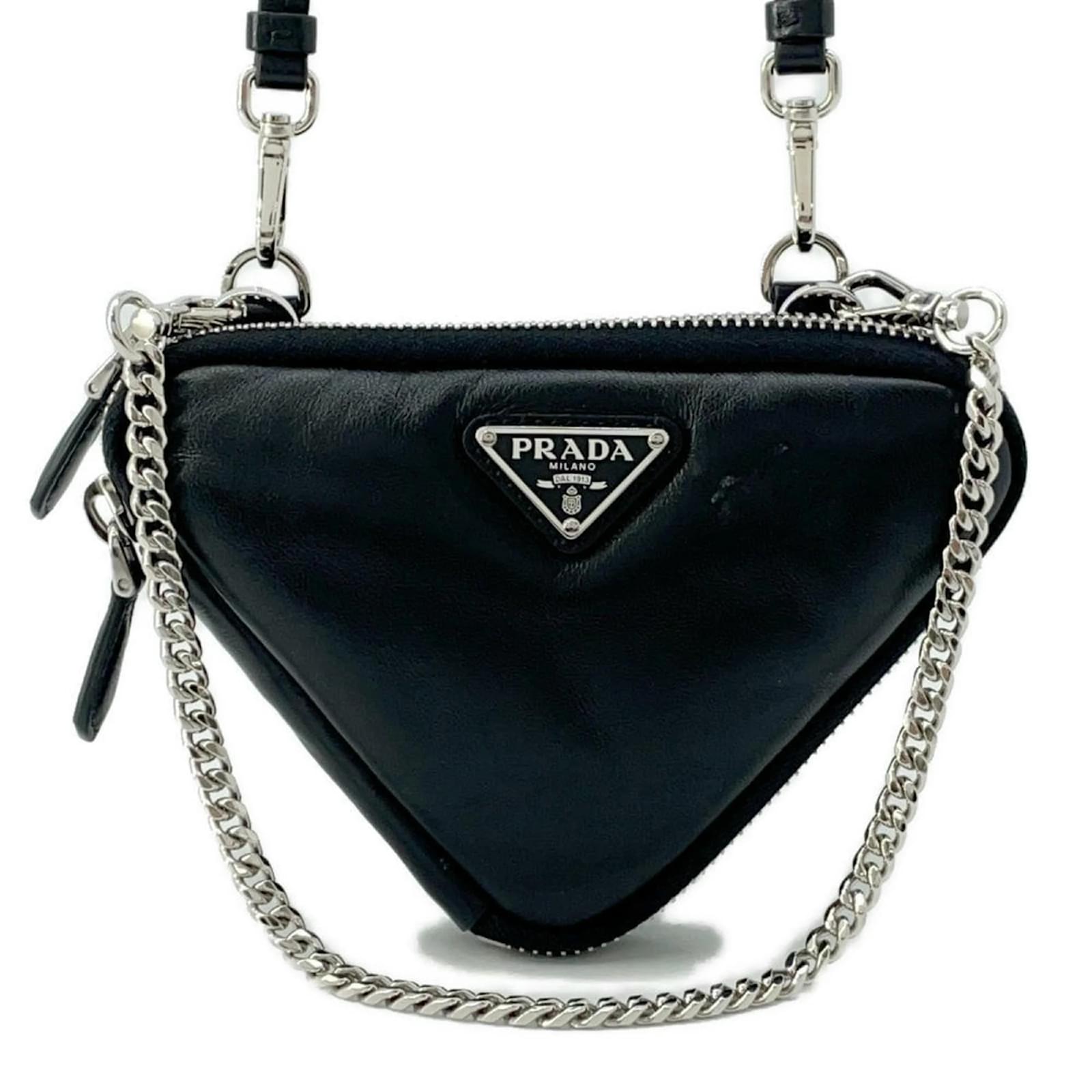 Leder Prada Kleine Tasche Schwarz Prada Schultertasche Triangle