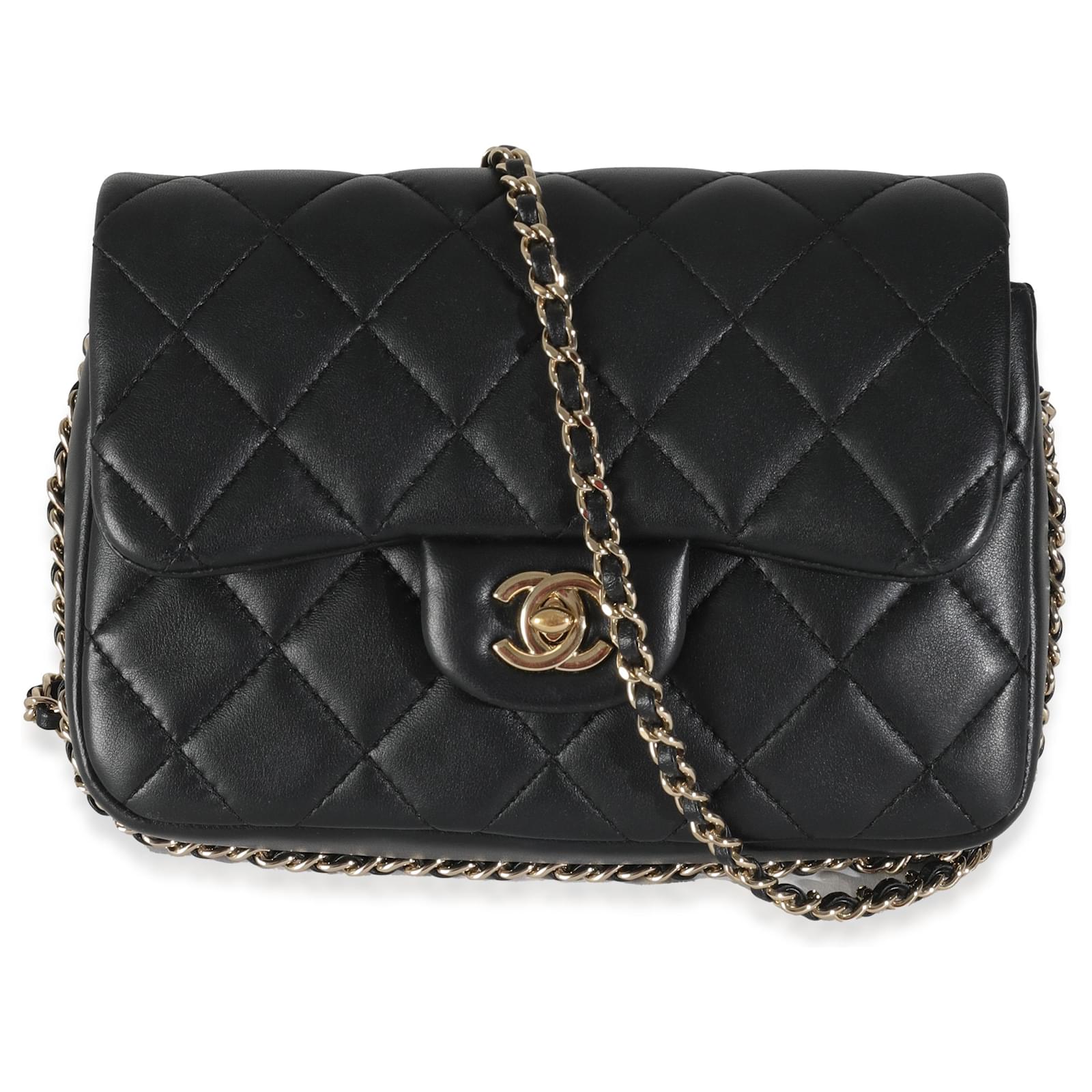 cc 24p mini flap bag 17cm black lambskin pearl chain main image 0
