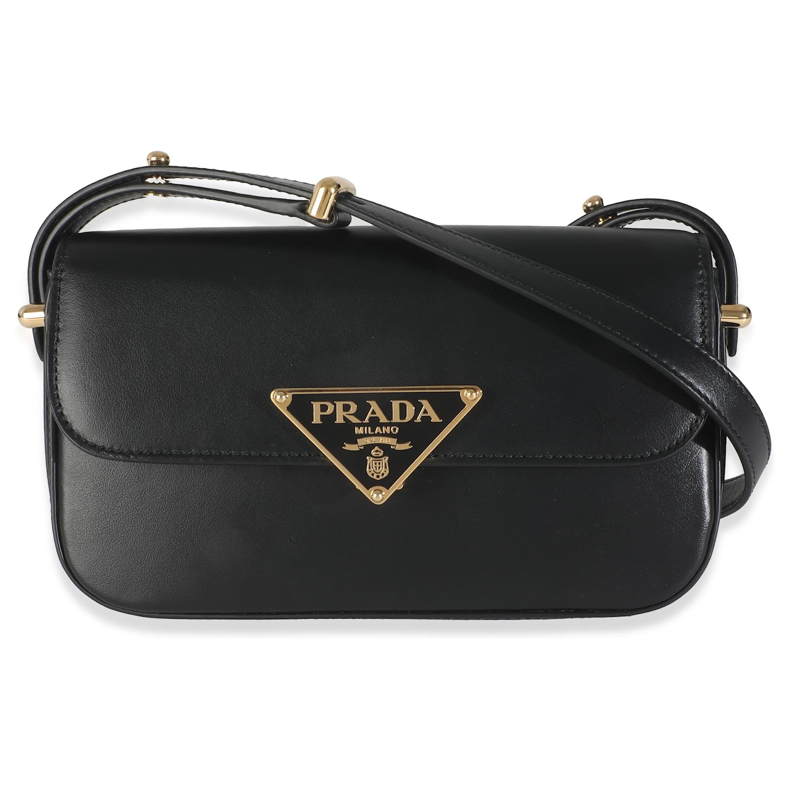 Prada Black Smooth Leather Logo Plaque Shoulder Bag ref