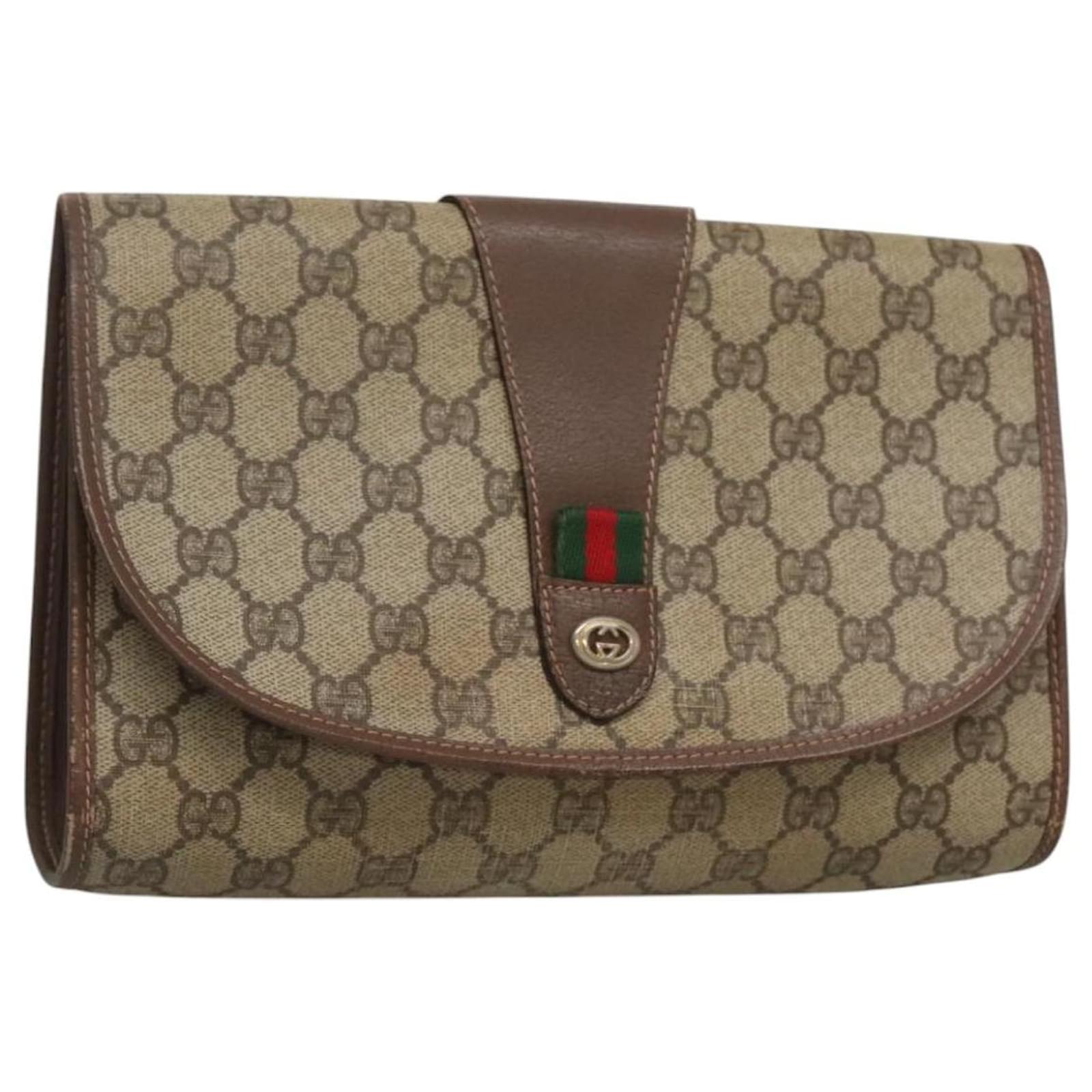 GUCCI GG Supreme Web Sherry Line Bag PVC Beige Gold 156 01 030 Auth ...
