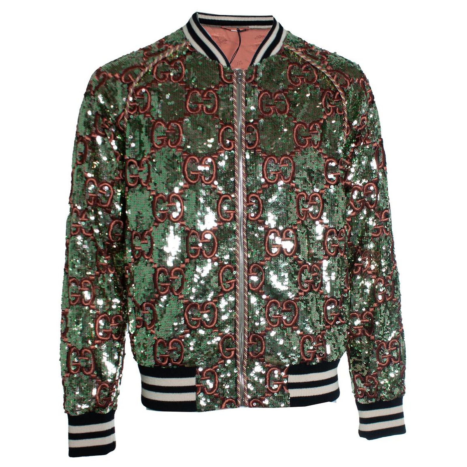 Gucci, All over sequin bomber in gold and pink Golden Silk ref 