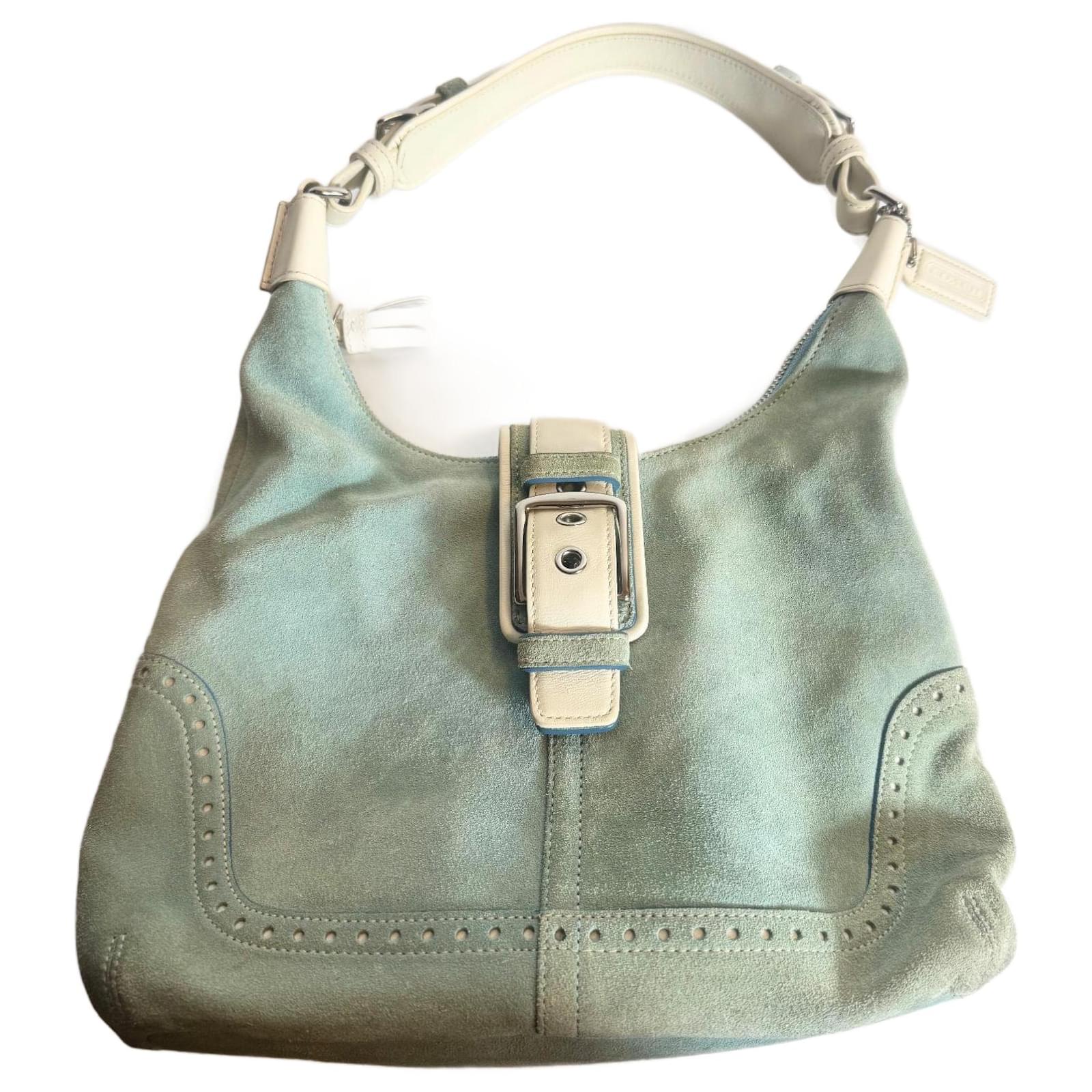 バッグ Coach y2k Hampton Ltd Suede Hobo Bag Vtg Buy COACH Hamptons Hobo Suede Bag Silver Mist Blue CY937
