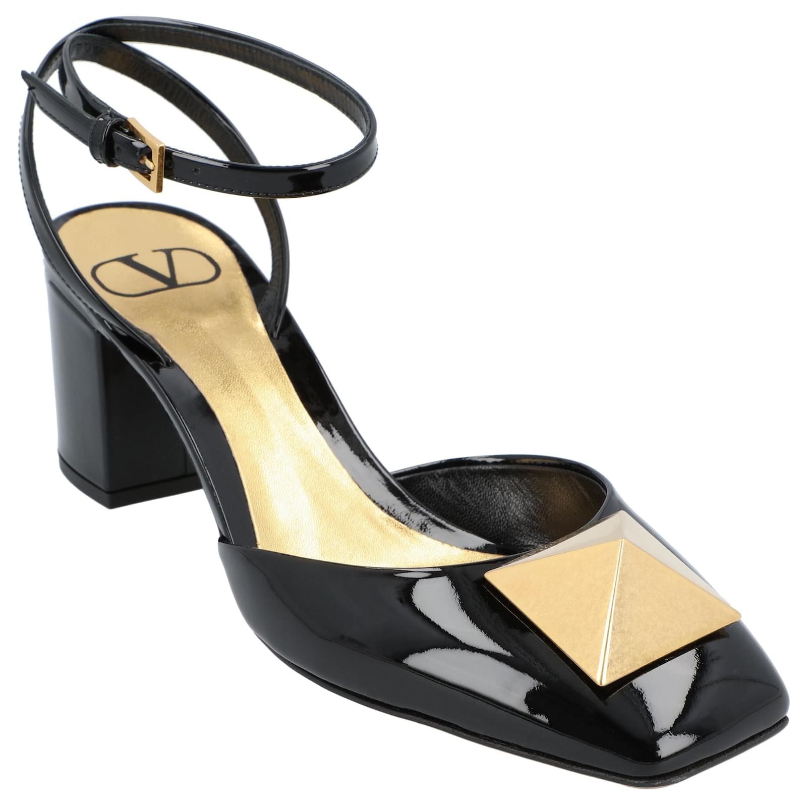 Slingback Pumps Schwarz Goldene High Heels Damen Pumps Schwarz