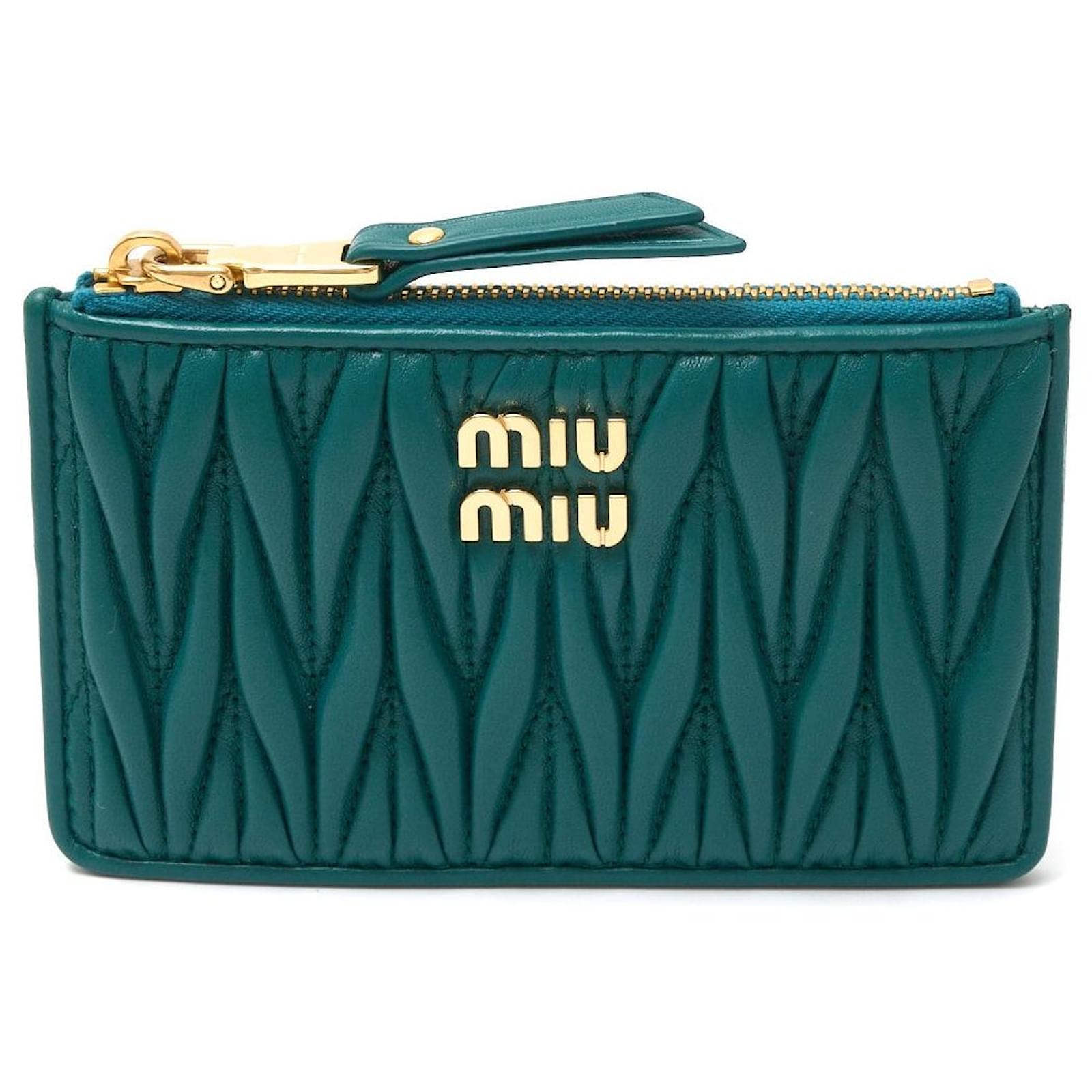 Miu Miu Matelassé Mini Geldbörse Leder Grün Kalbähnliches Kalb ref