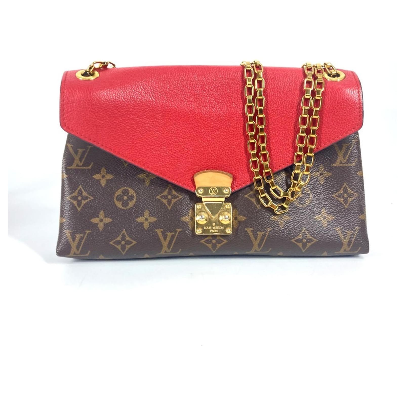 Louis Vuitton Monogram Pallas Chain Bag Brown Red Patent leather