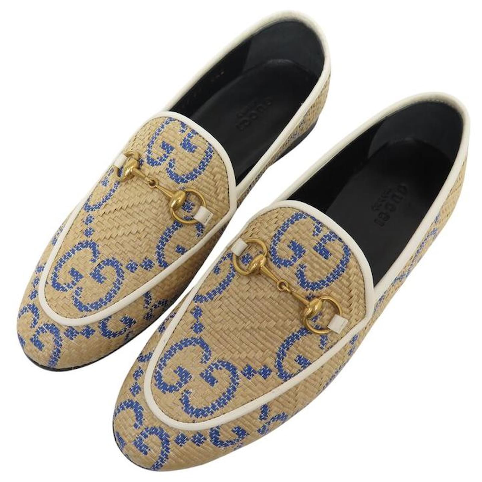 NEW GUCCI JORDAAN GG GUCCISSIMA CANVAS RAFFIA SHOES 431467 37