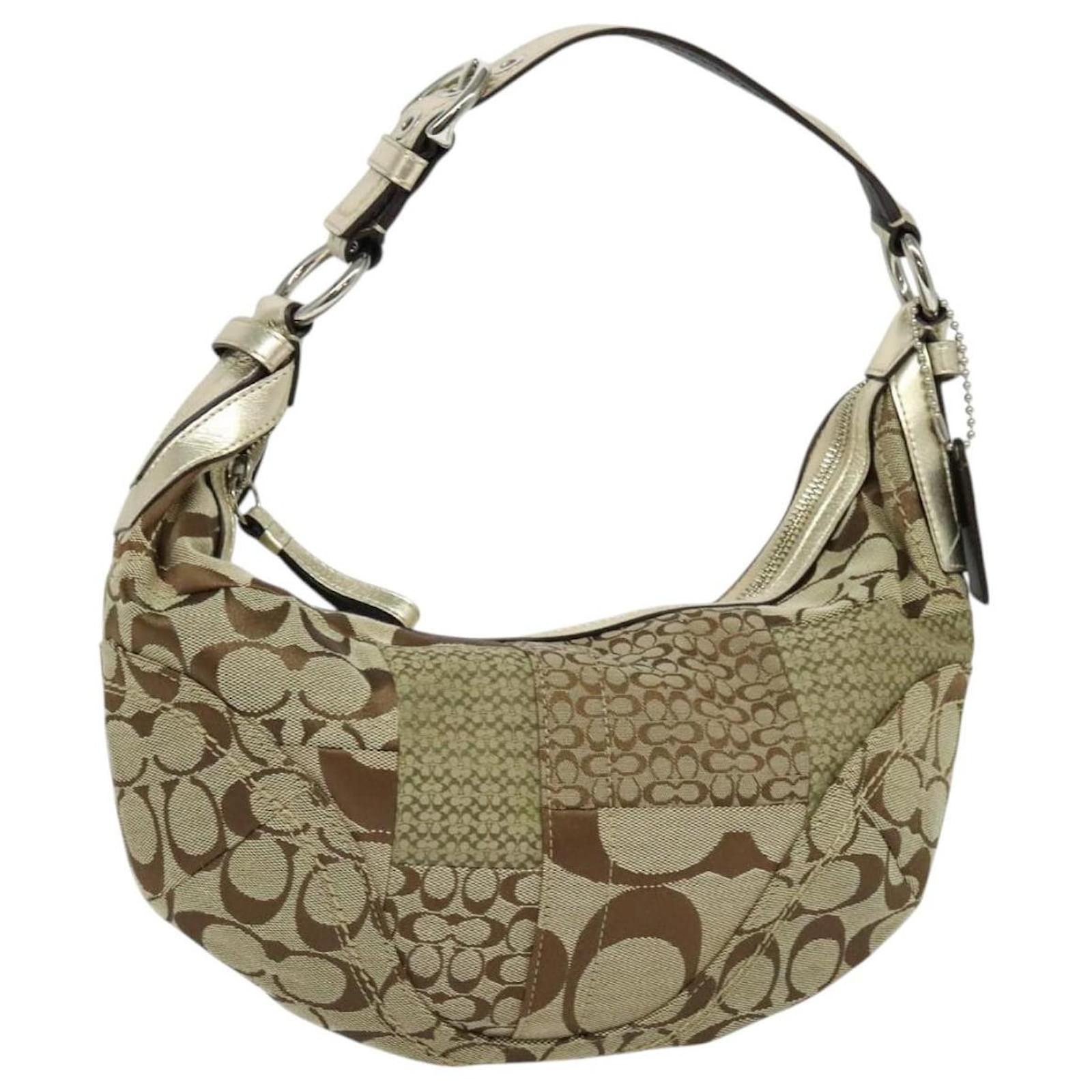 バッグ coach grunge shoulder bag beige silver Coach Signature Shoulder Bag Canvas Beige Silver Auth am8337